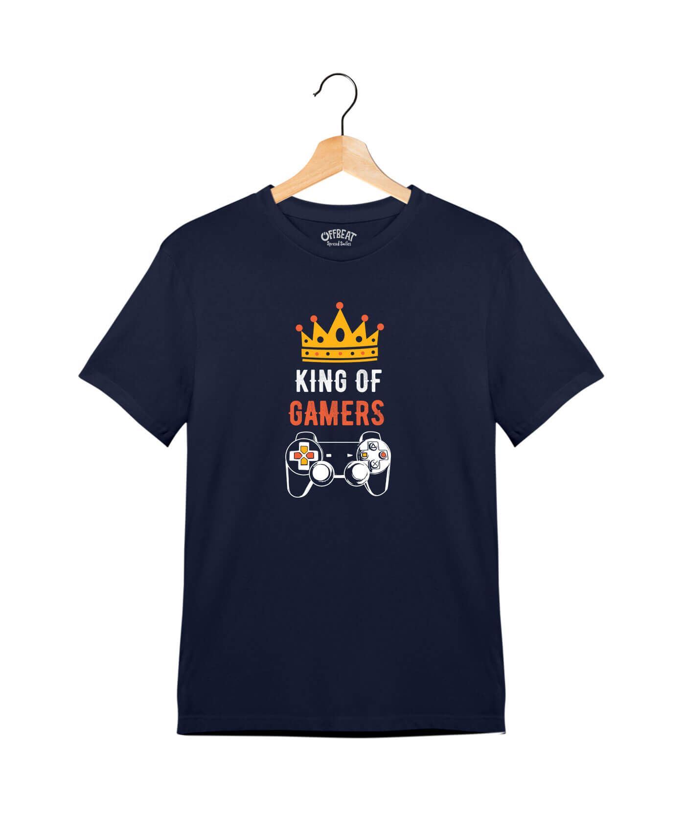 King of Gamers - Premium Round Neck Cotton Tees for Juniors - Navy Blue