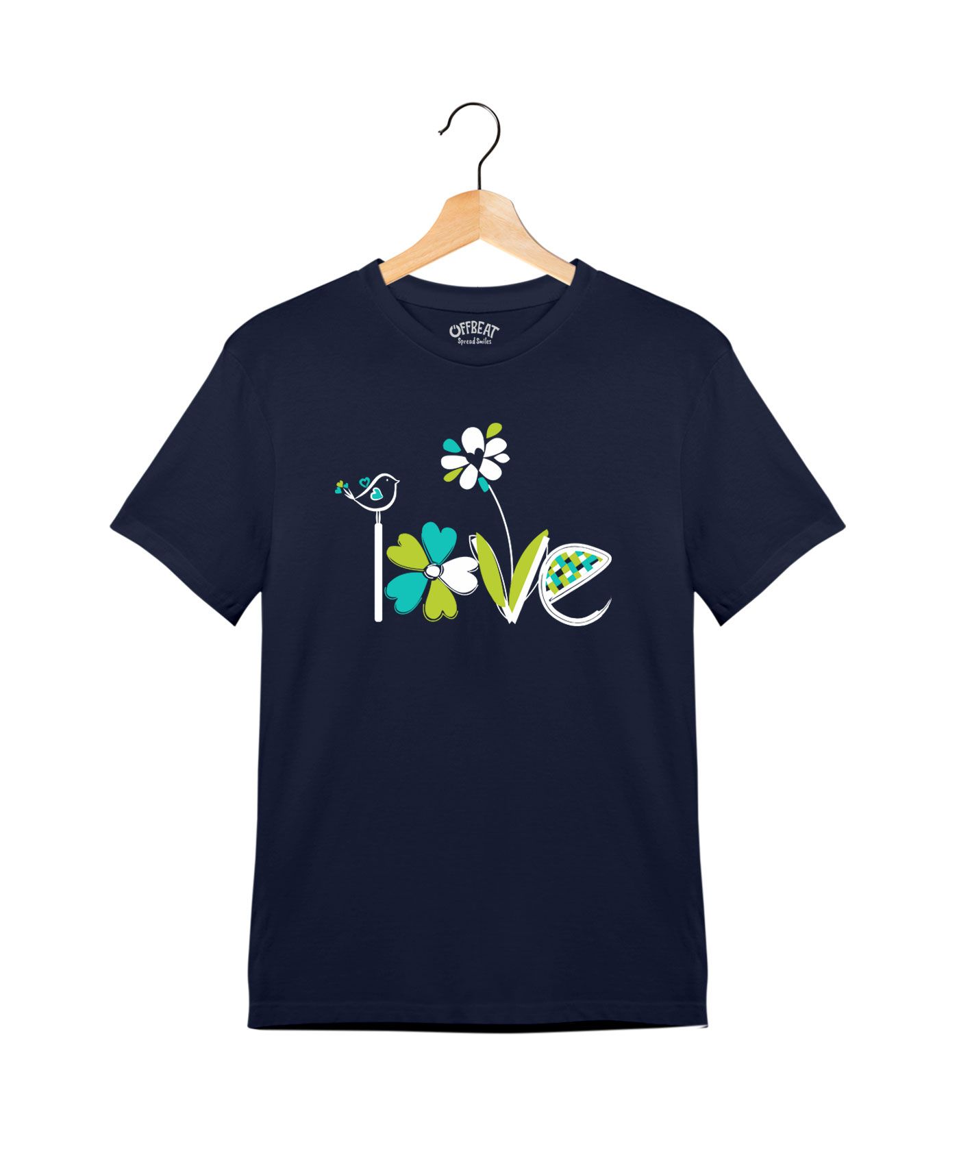 Flower Love  - Premium Round Neck Cotton Tees for Juniors - Navy Blue 