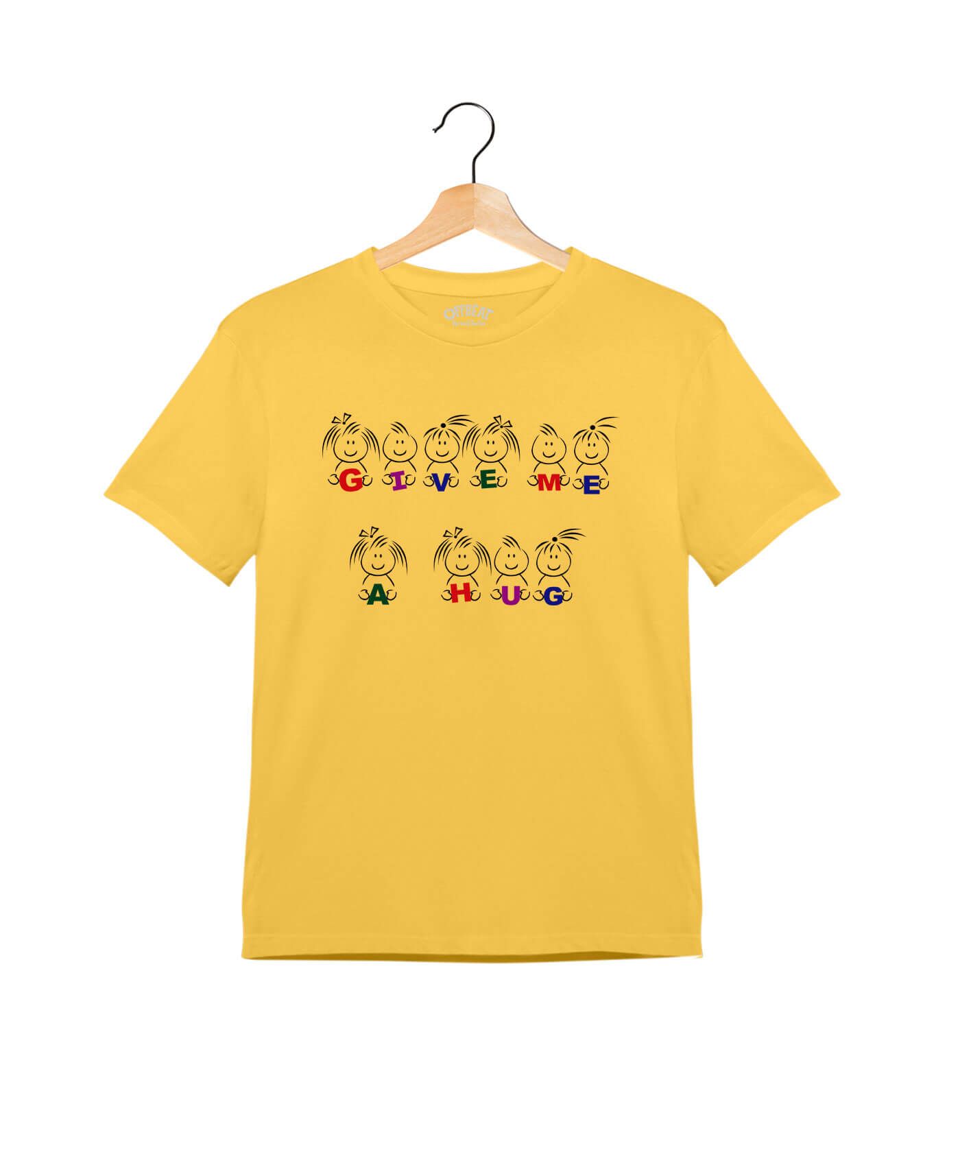 Give me a Hug - Premium Round Neck Cotton Tees for Kids - Minion Yellow
