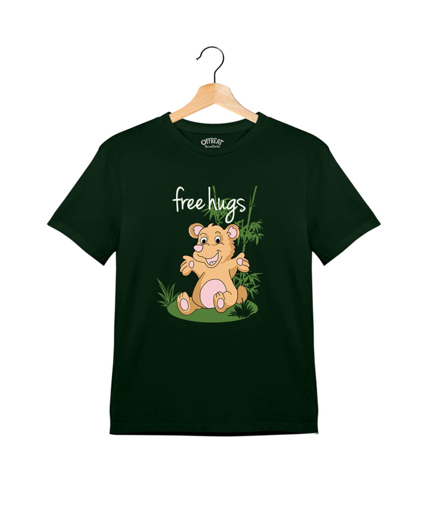 Free Hugs - Premium Round Neck Cotton Tees for Kids - Bottle Green