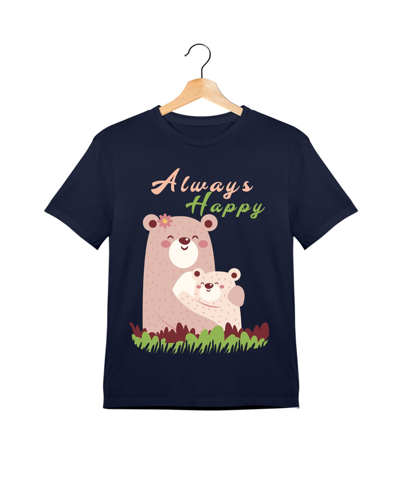 Always Happy - Premium Round Neck Cotton Tees for Kids - Navy Blue