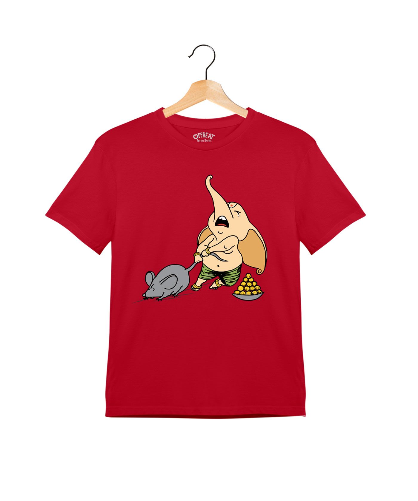 Elephant and Mouse - Premium Round Neck Cotton Tees for Kids - Red