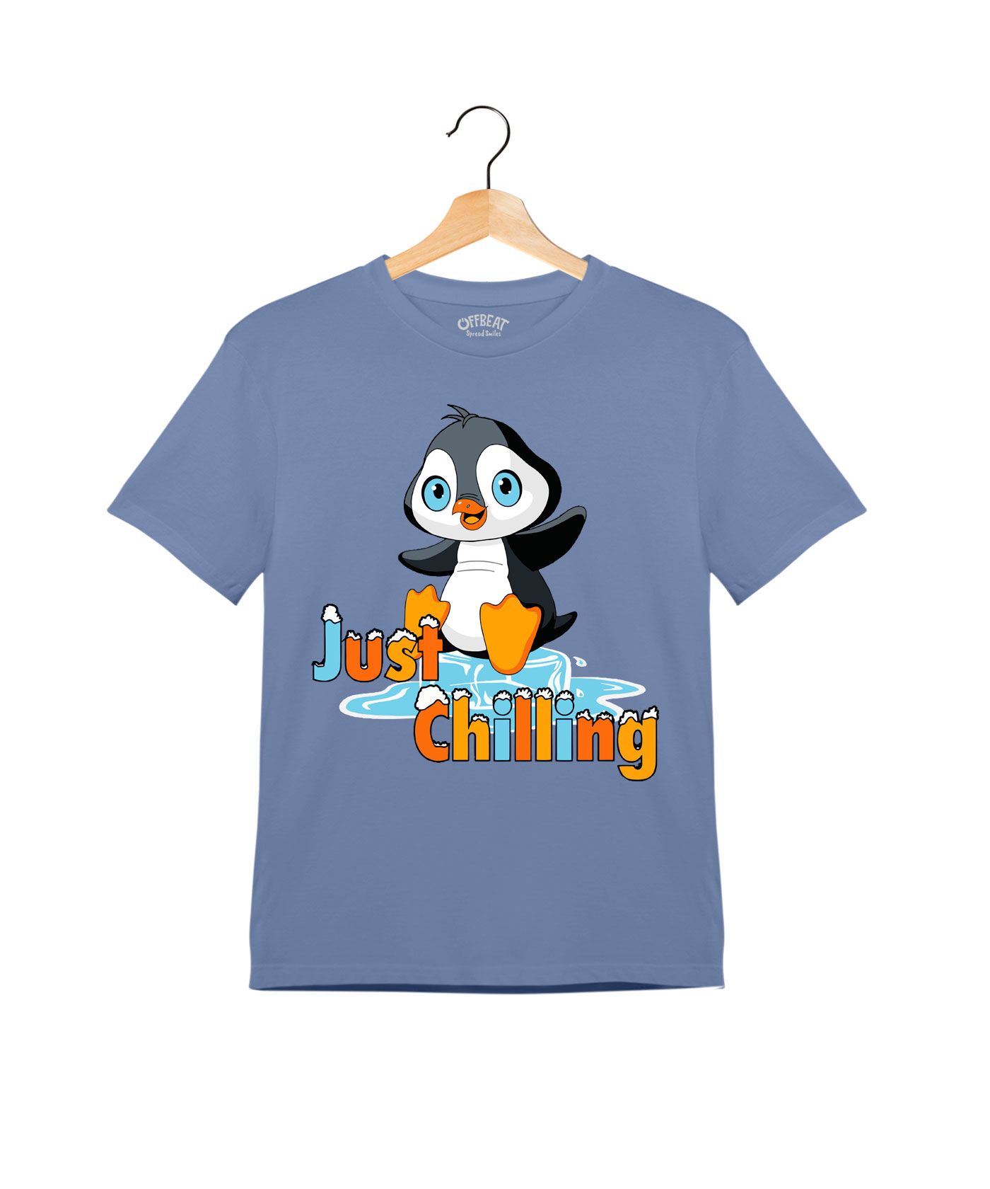 Just Chilling - Premium Round Neck Cotton Tees for Kids - Pigeon Blue