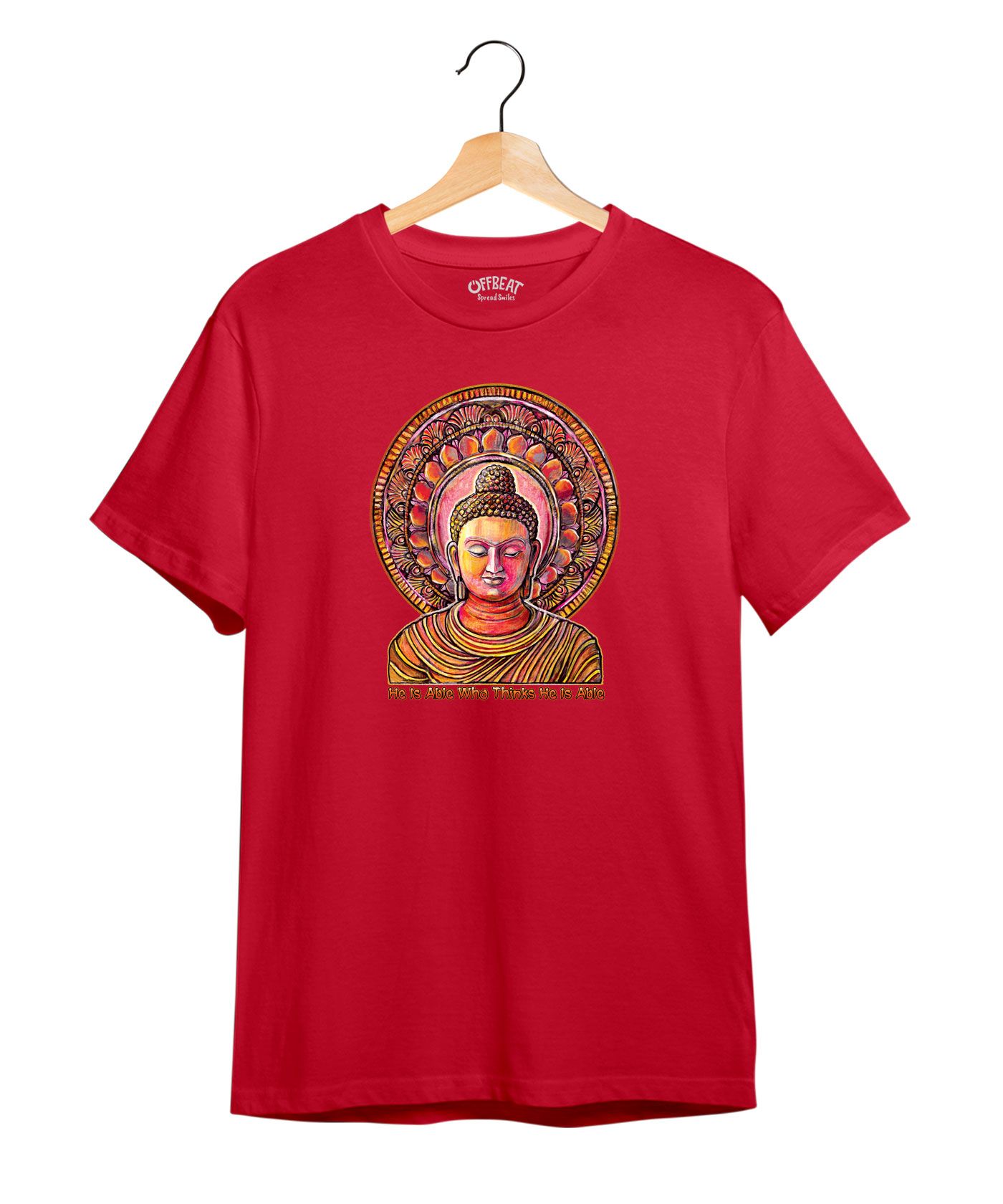 Buddha Art - Premium Round Neck Cotton Tees - Red