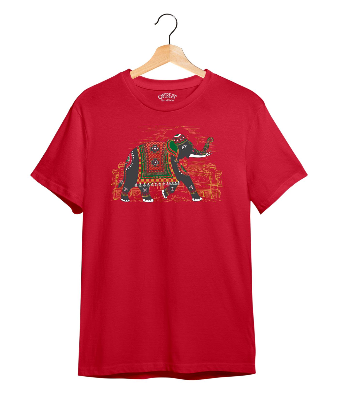 Greeting Elephant - Premium Round Neck Cotton Tees - Red