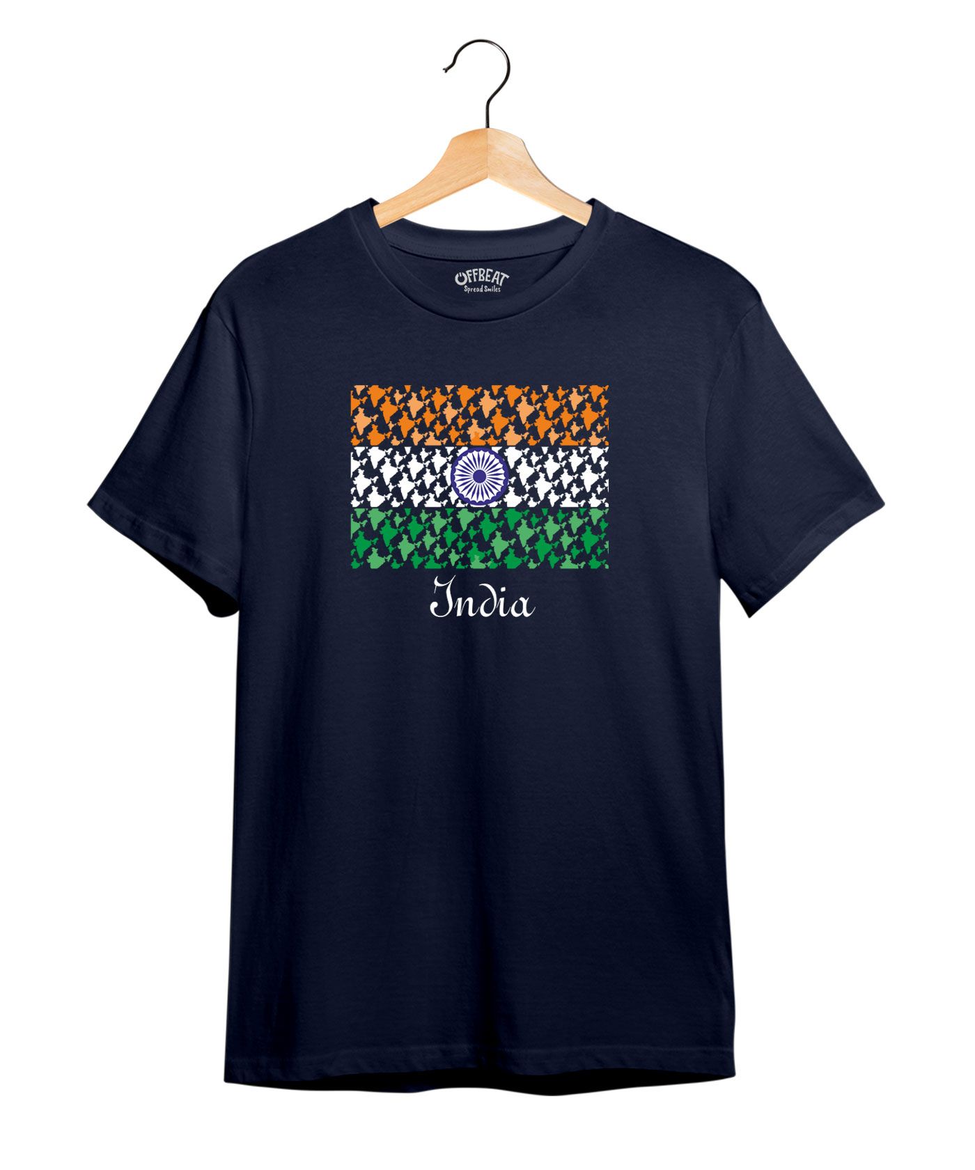 India Flag - Premium Round Neck Cotton Tees -Navy Blue