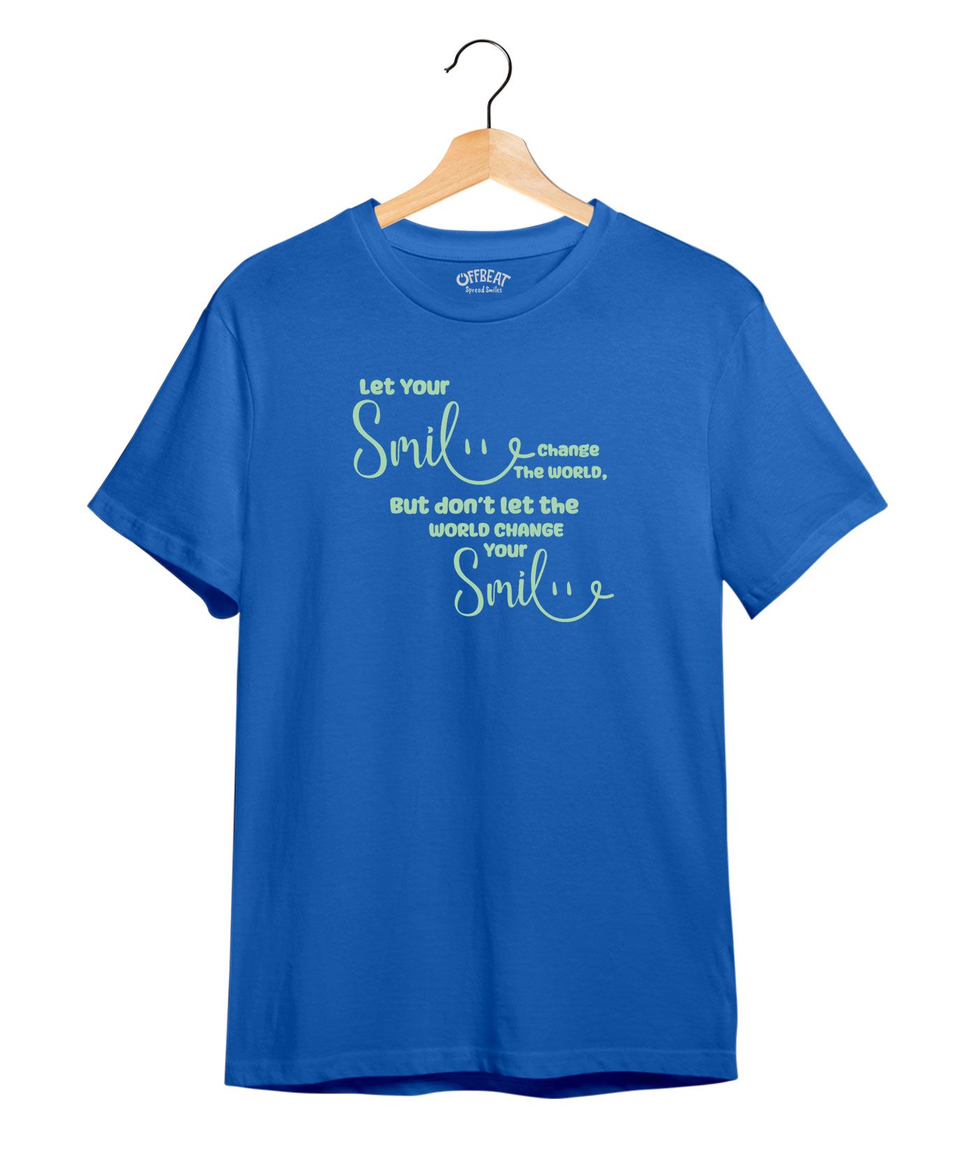 Smile - 100% Cotton Round Neck Tee - Electric Blue