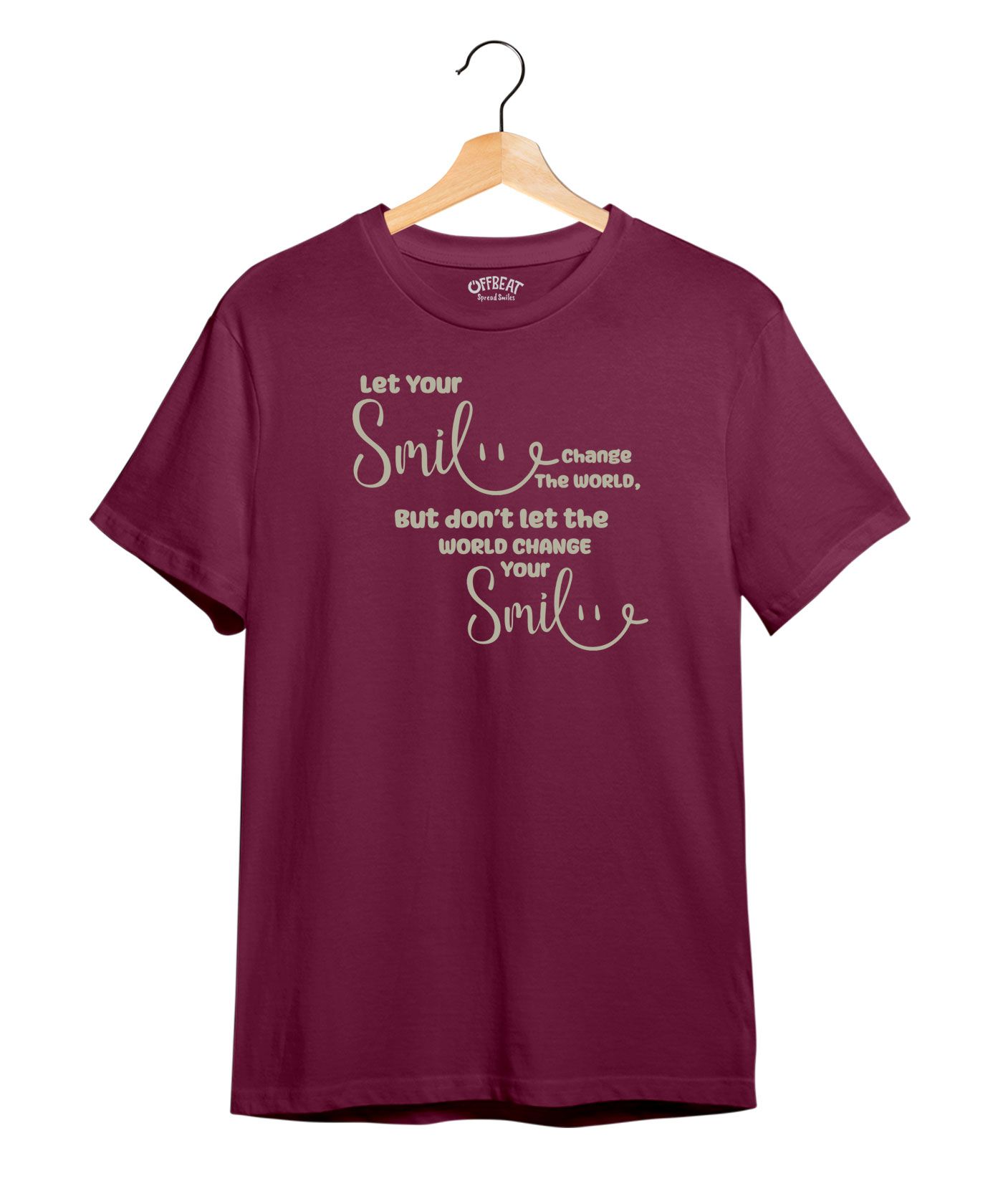 Smile - 100% Cotton Round Neck Tee - Maroon