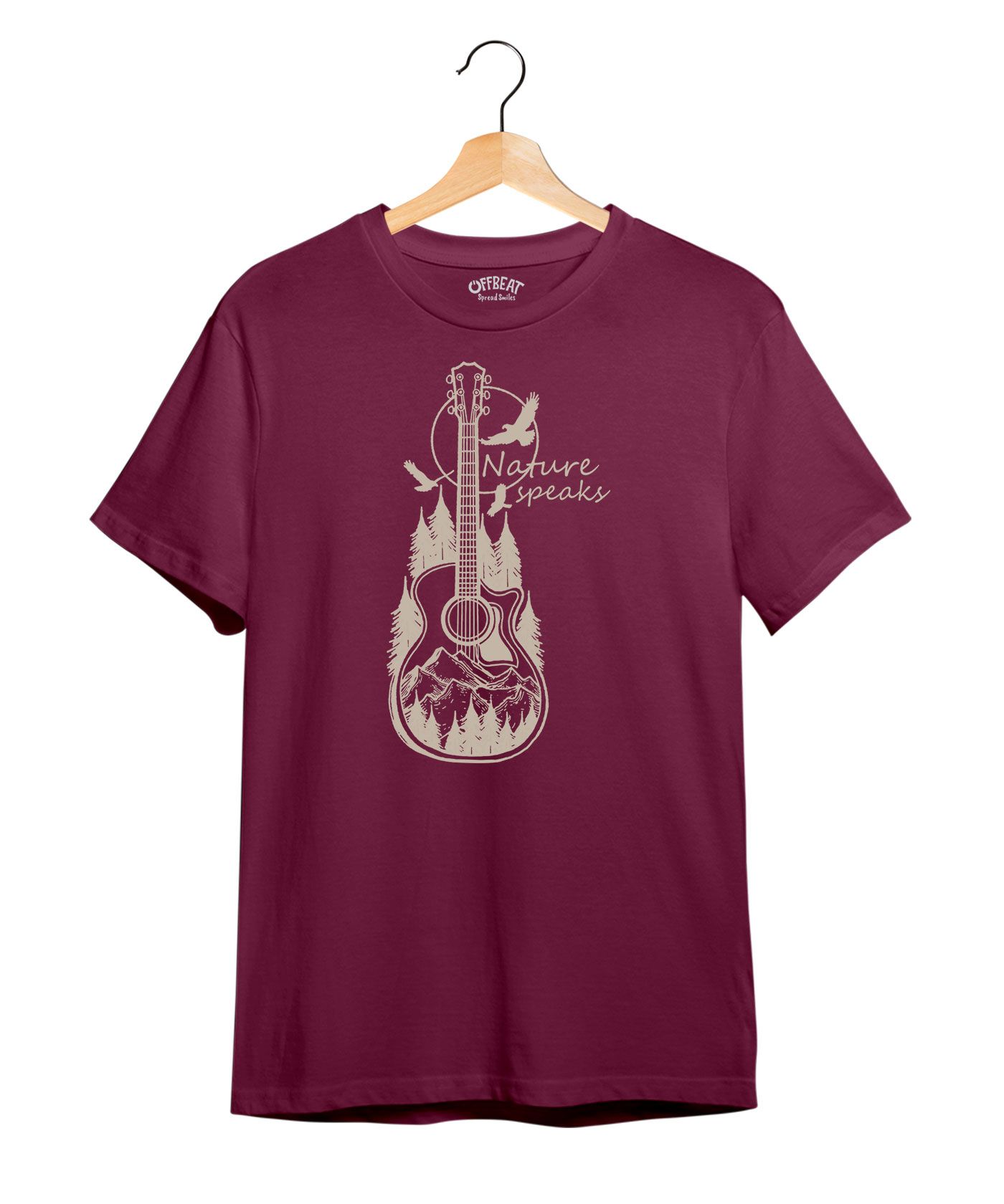 Nature's Rythym - 100% Cotton Round Neck Tee - Maroon