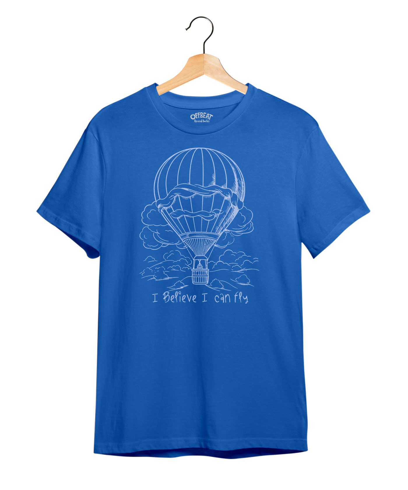 Believe & Fly - 100% Cotton Round Neck Tee - Electric Blue