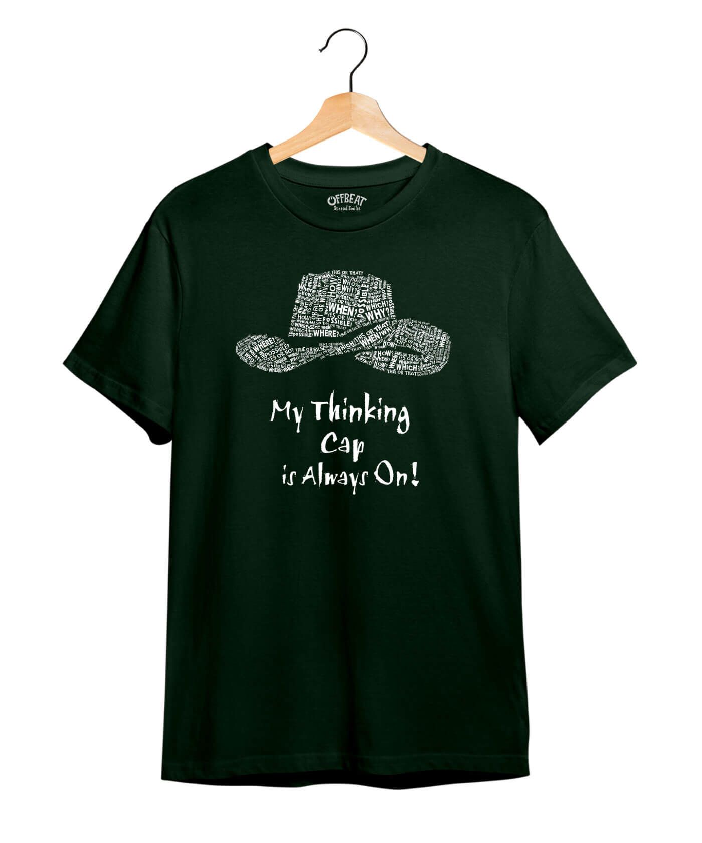 Thinking Cap - Premium Round Neck Cotton Tees - Bottle Green