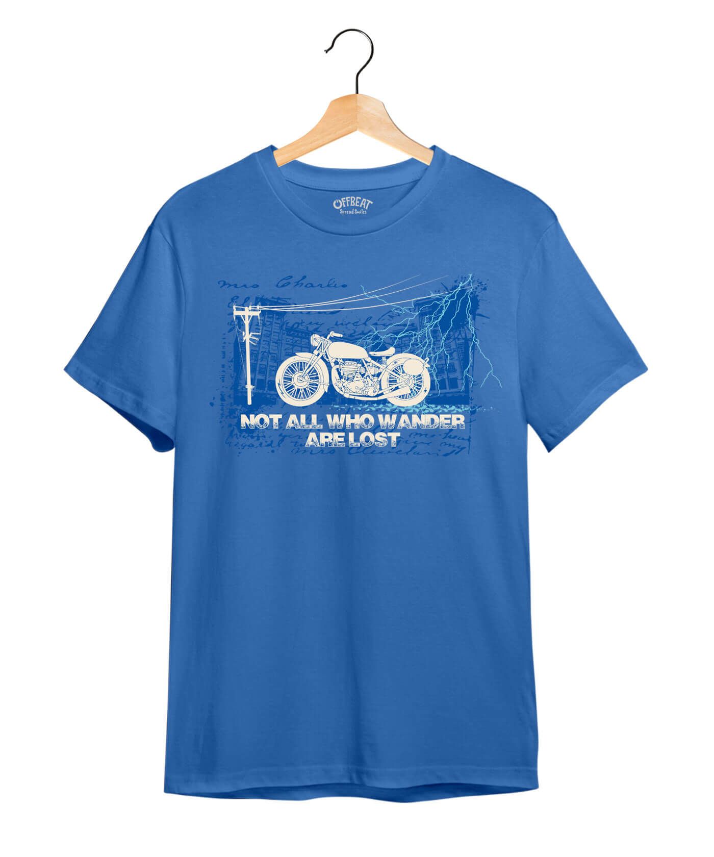 Not All Who Wander - Premium Round Neck Cotton Tees - Electric Blue