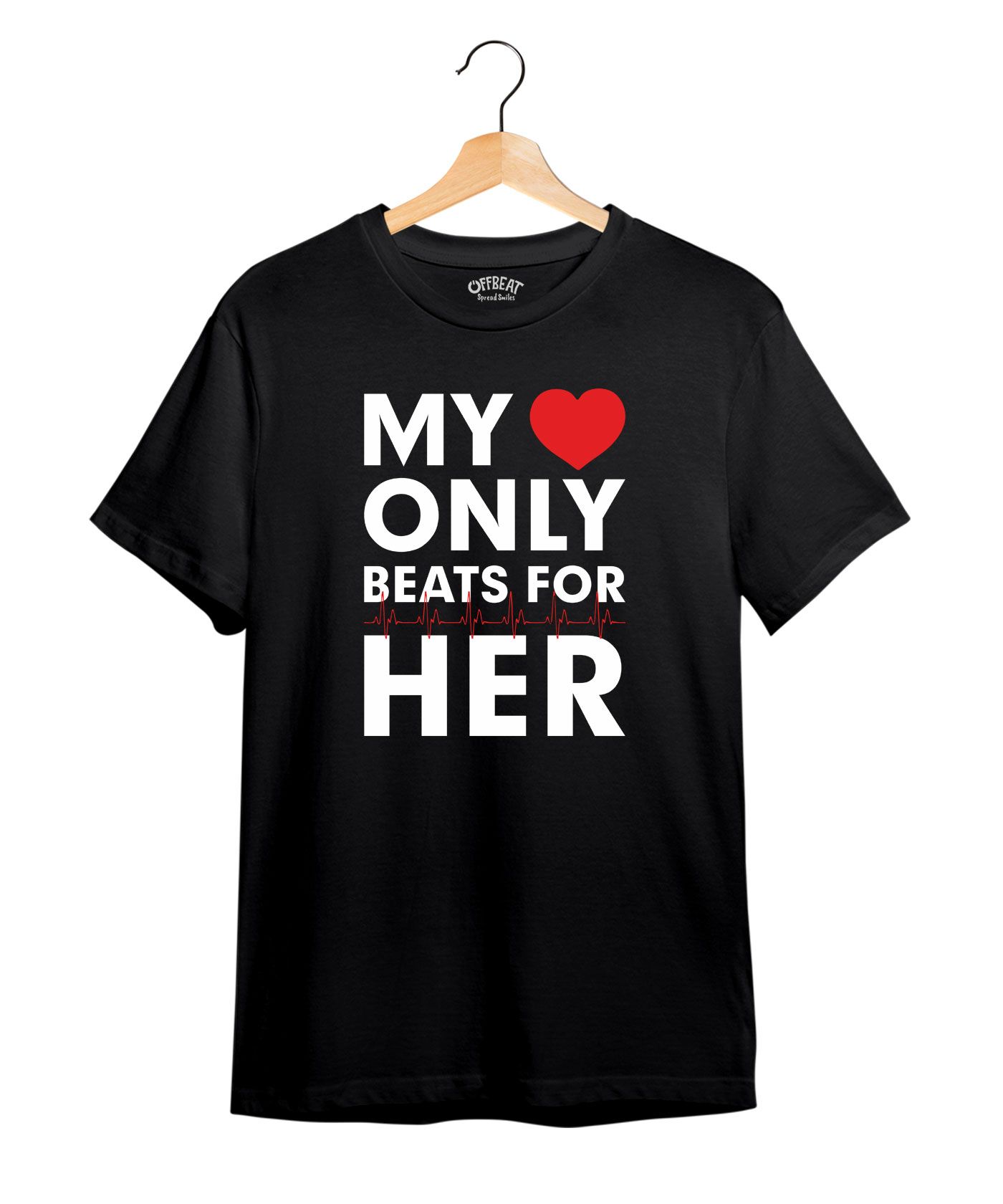 My Heart Only Beats For HER - Premium Round Neck Cotton Tees - Black
