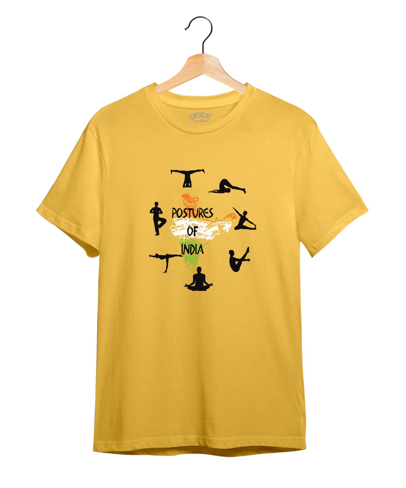 Yoga, Postures of India - Premium Round Neck Cotton Tees - Minion Yellow