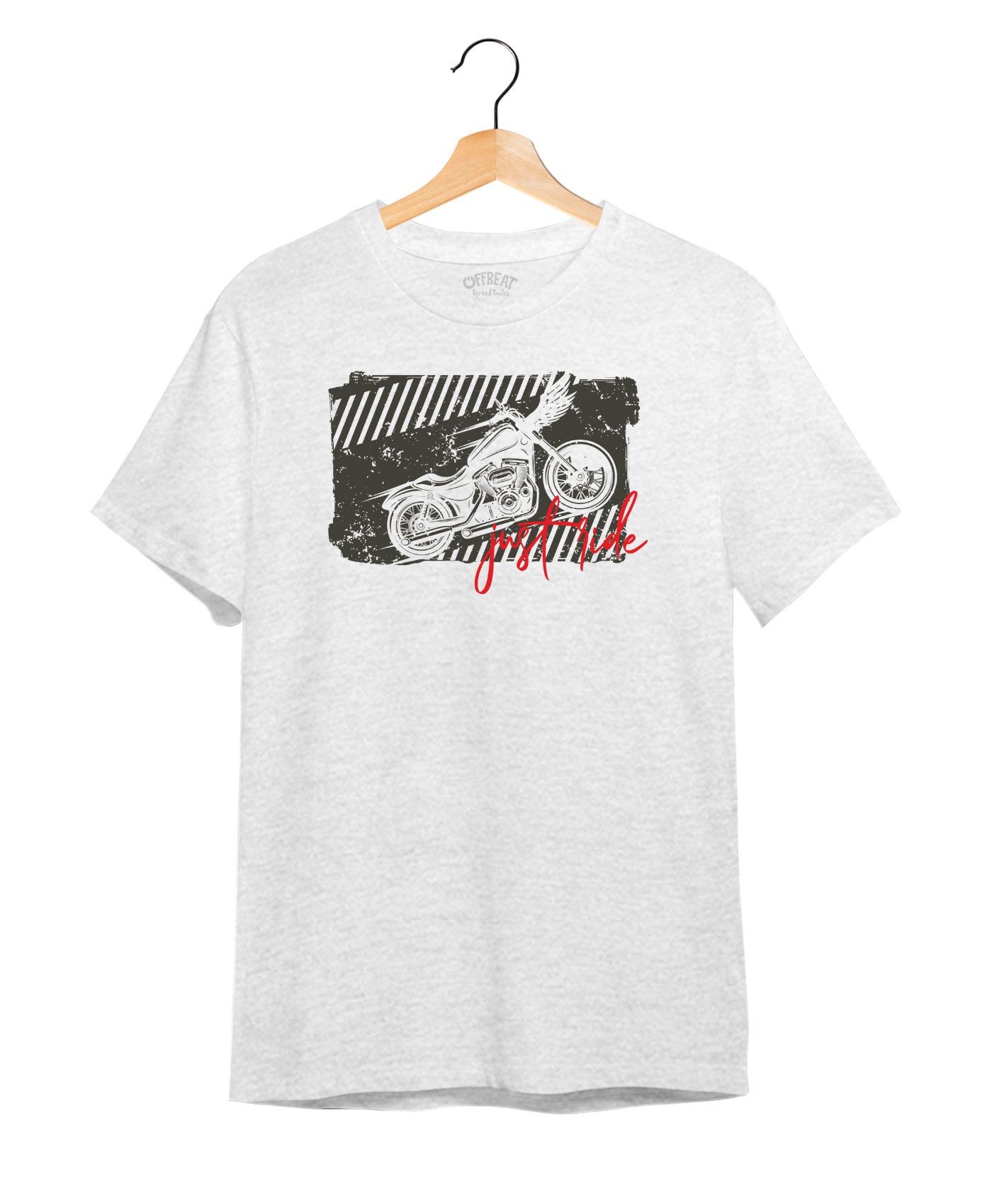 Just Ride - Premium Round Neck Cotton Tees -White Melange