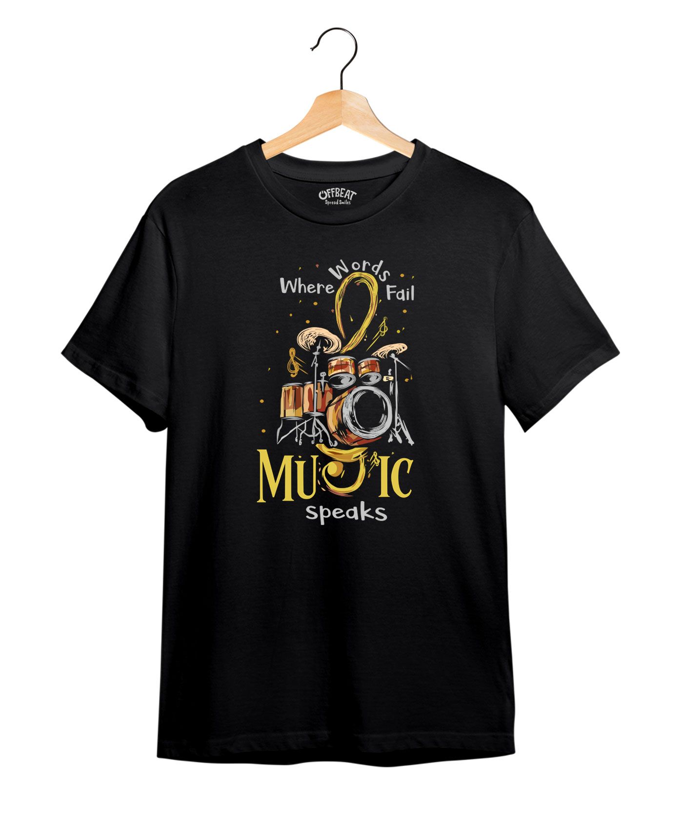 Words Fail Music Speaks - Premium Round Neck Cotton Tees - Black