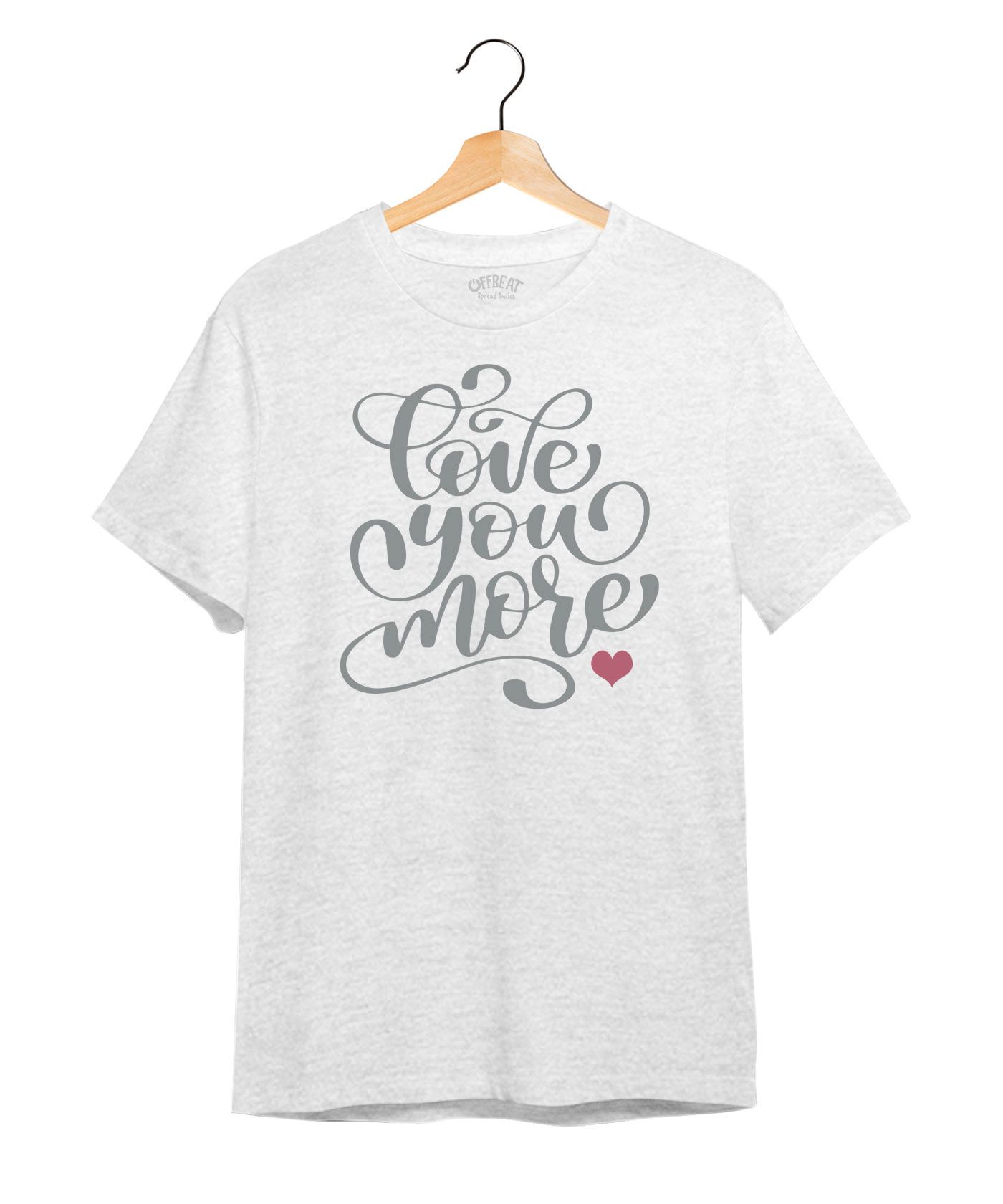 Love You More - Premium Round Neck Couple Tees in Cotton for Men - White Melange 