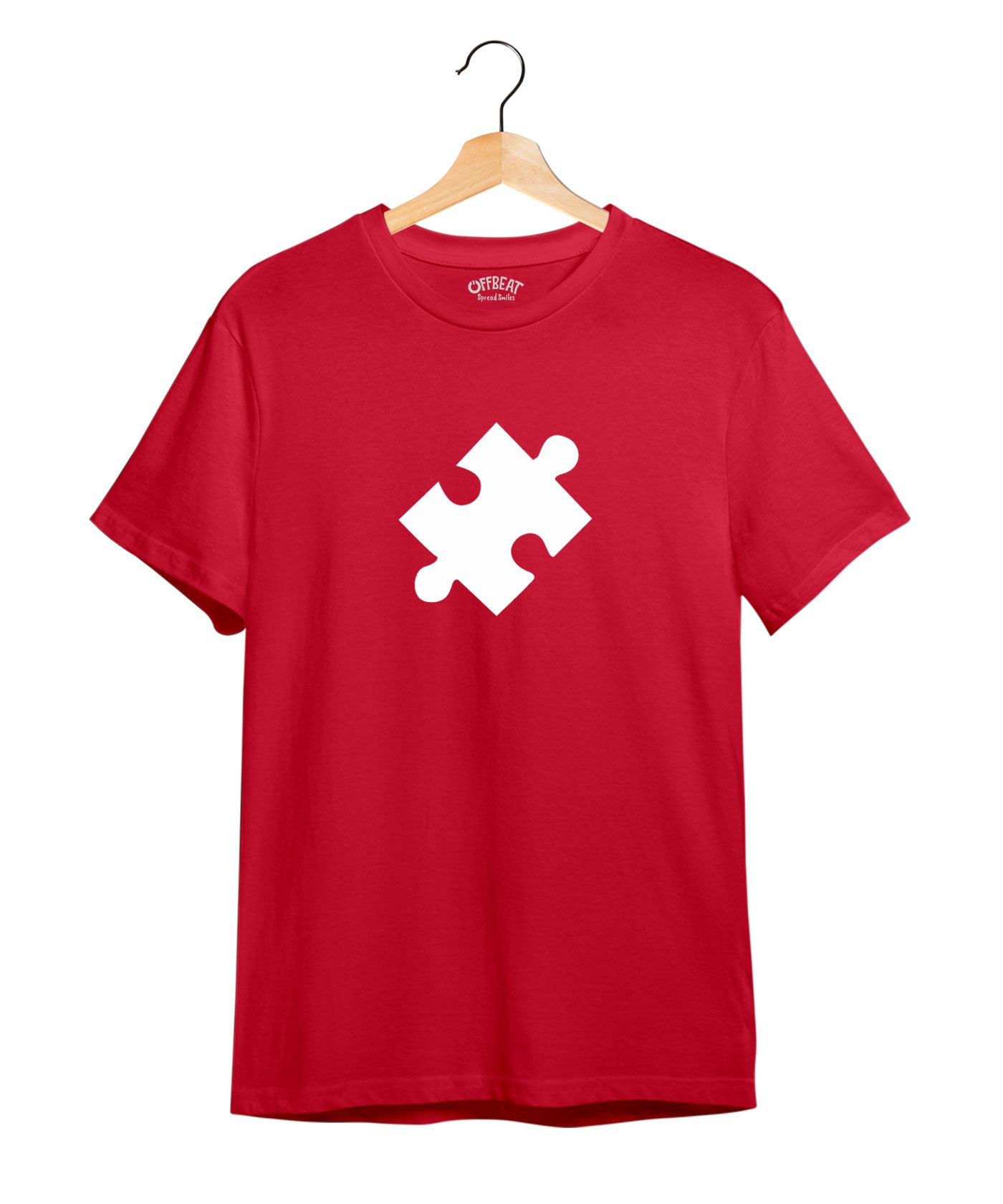 Heart Puzzle - Premium Round Neck Couple Tees in Cotton for Men - Red 