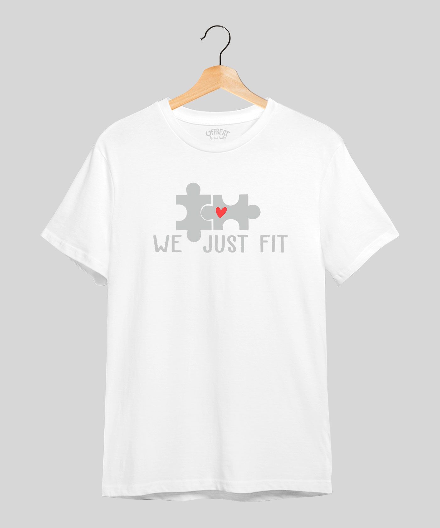 We Just Fit - Premium Round Neck Couple Tees in Cotton for Men - White 