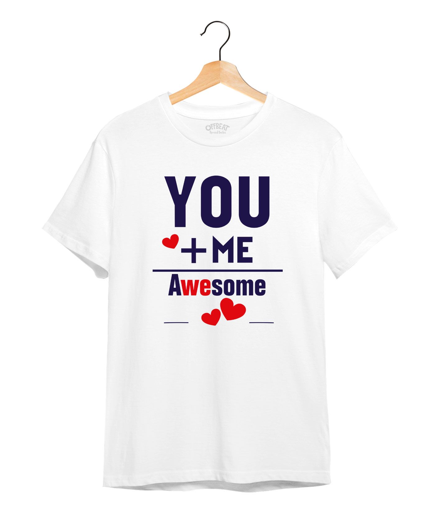 You And Me Awesome - Premium Round Neck Couple Tees in Cotton for Men - White 