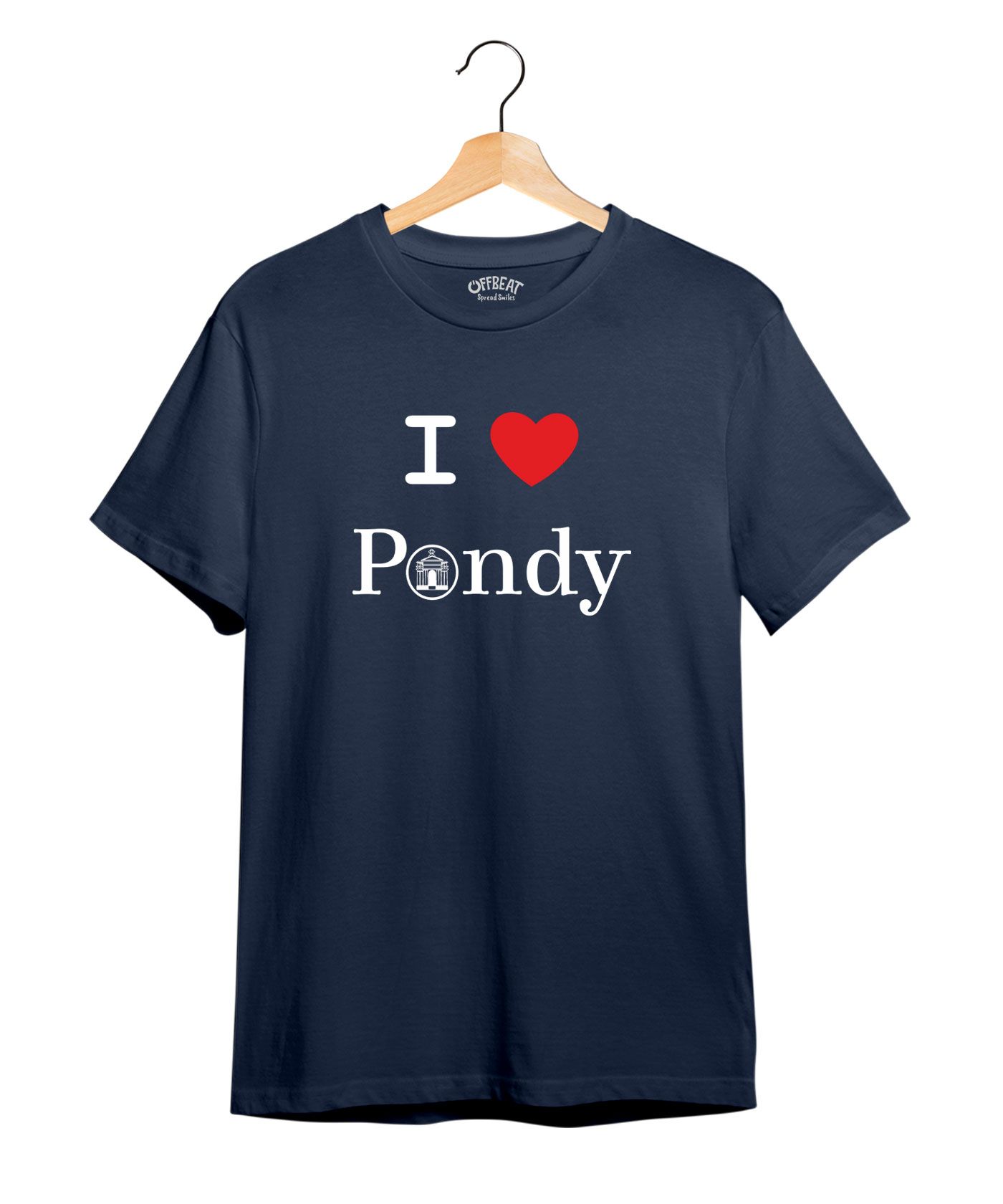 I Love Pondy - 100% Cotton Round Neck Tee -Navy Blue