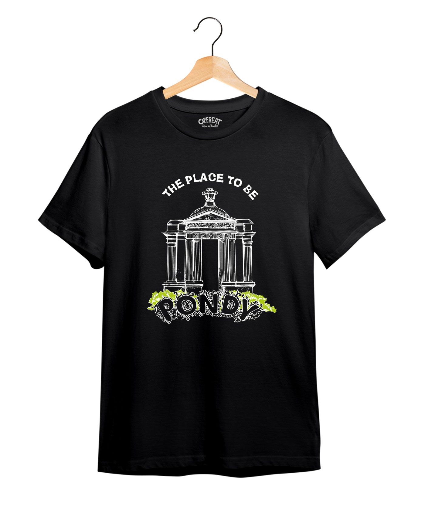 The Place To Be Pondy  - 100% Cotton Round Neck Tee -Black
