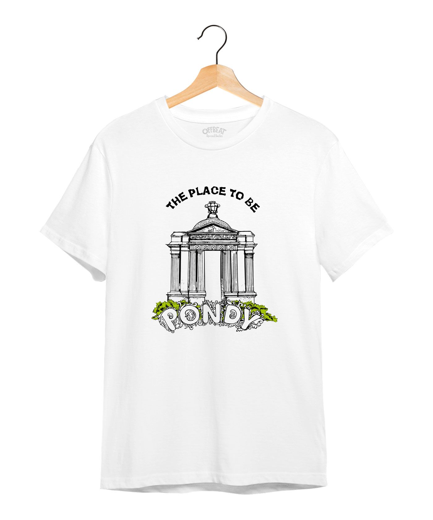The Place To Be Pondy  - 100% Cotton Round Neck Tee -White