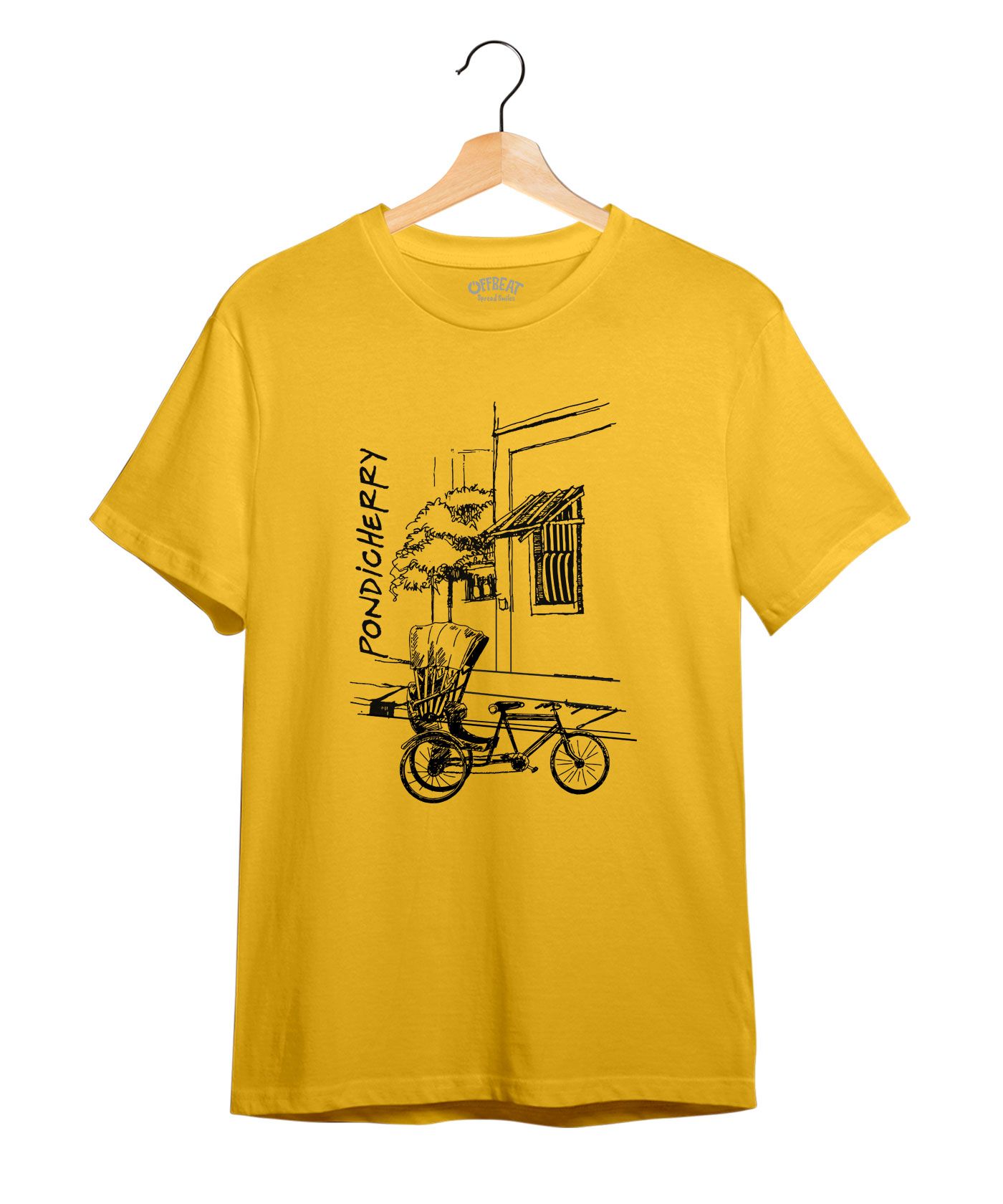 Pondicherry Rickshaw  - 100% Cotton Round Neck Tee -Sunflower Yellow