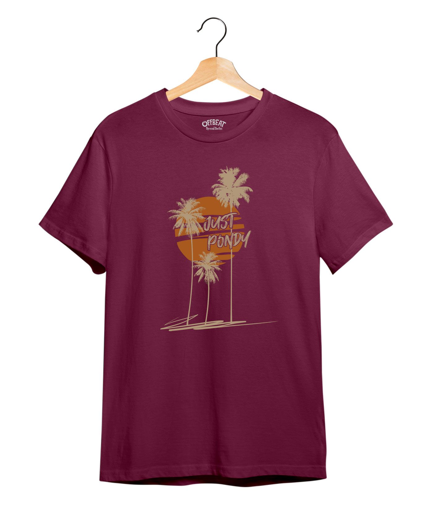 Just Pondy  - 100% Cotton Round Neck Tee -Maroon