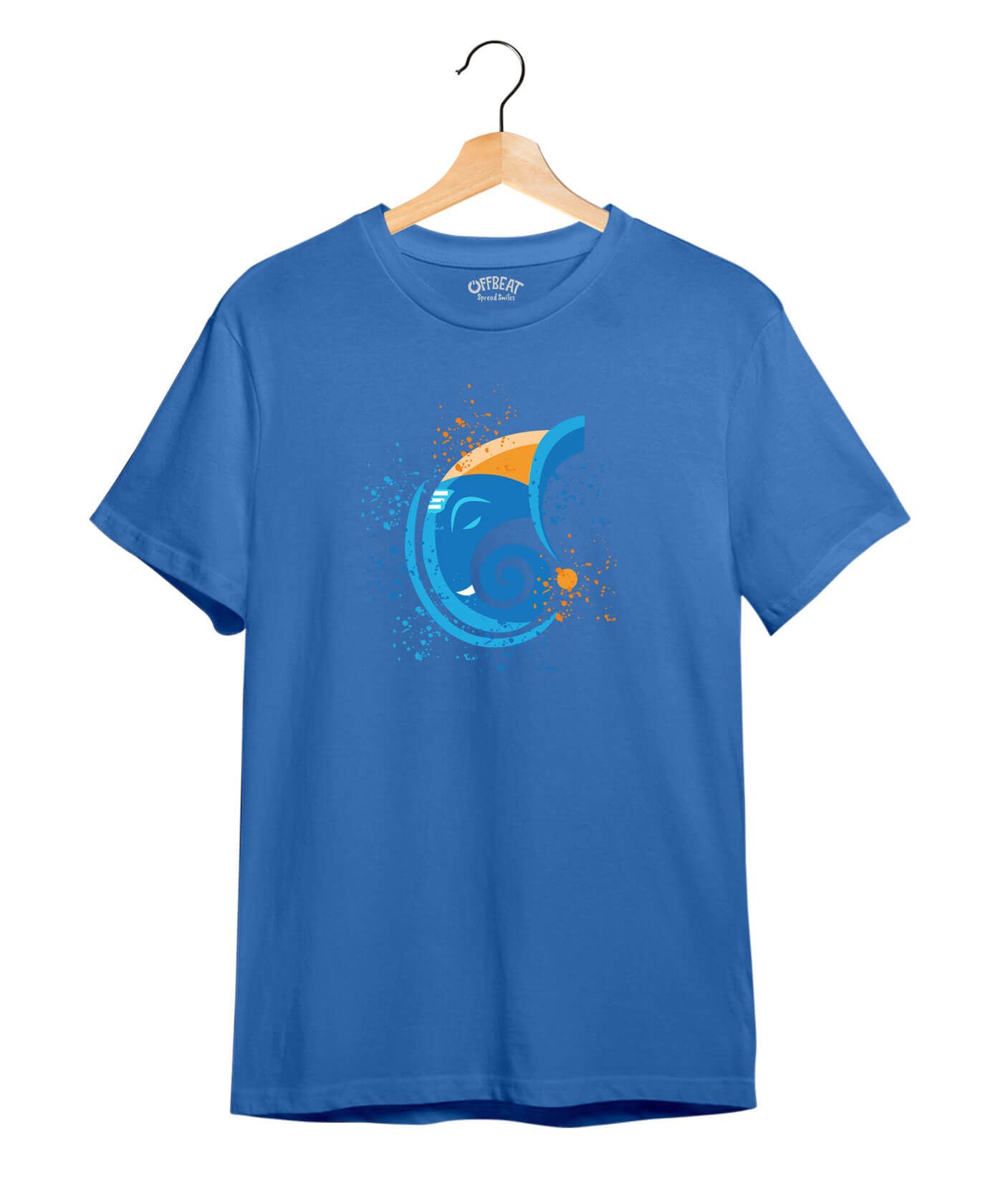 Moon Ganesha - Premium Round Neck Cotton Tees - Electric Blue