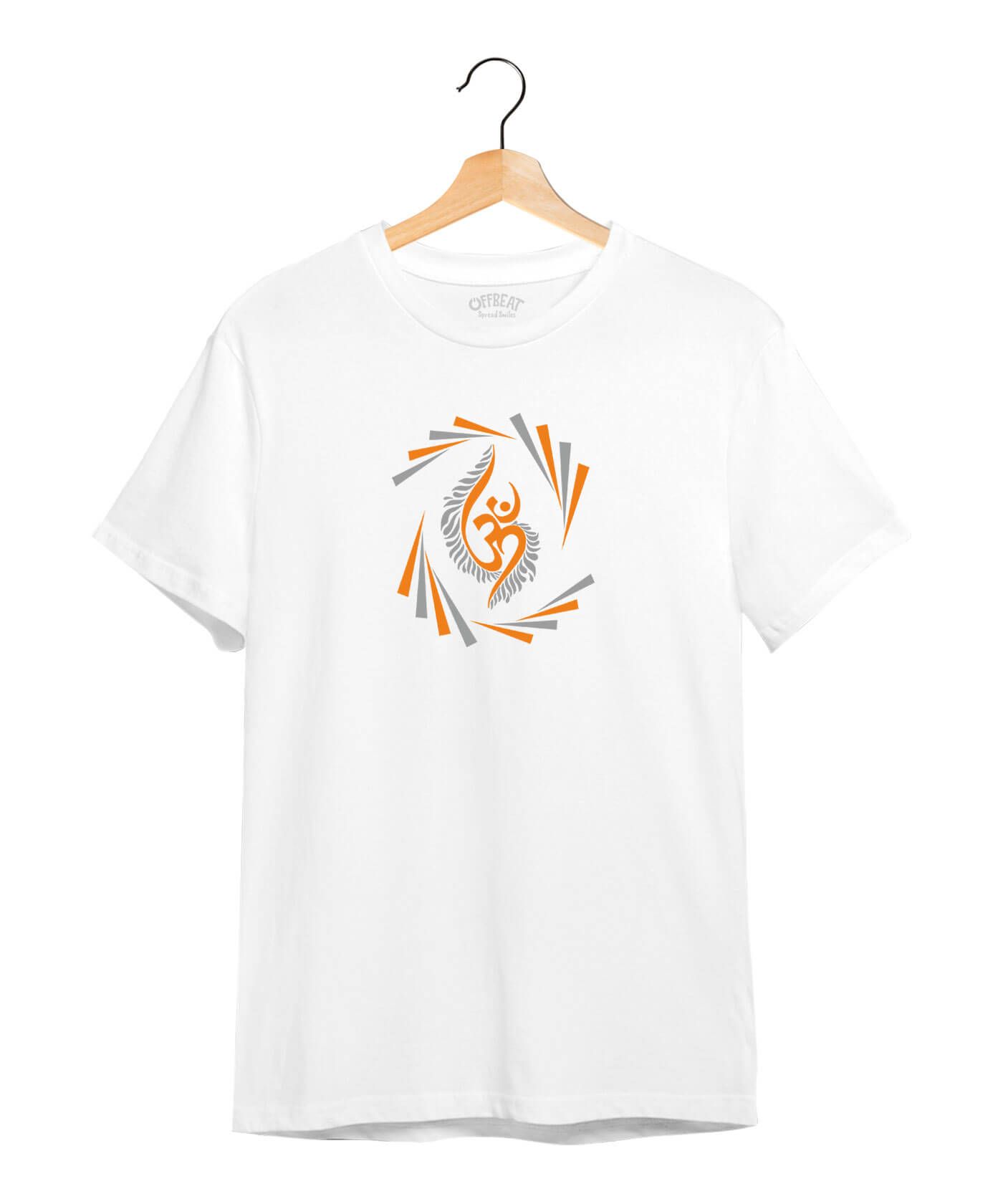 Saffron Om - Premium Round Neck Cotton Tees - White