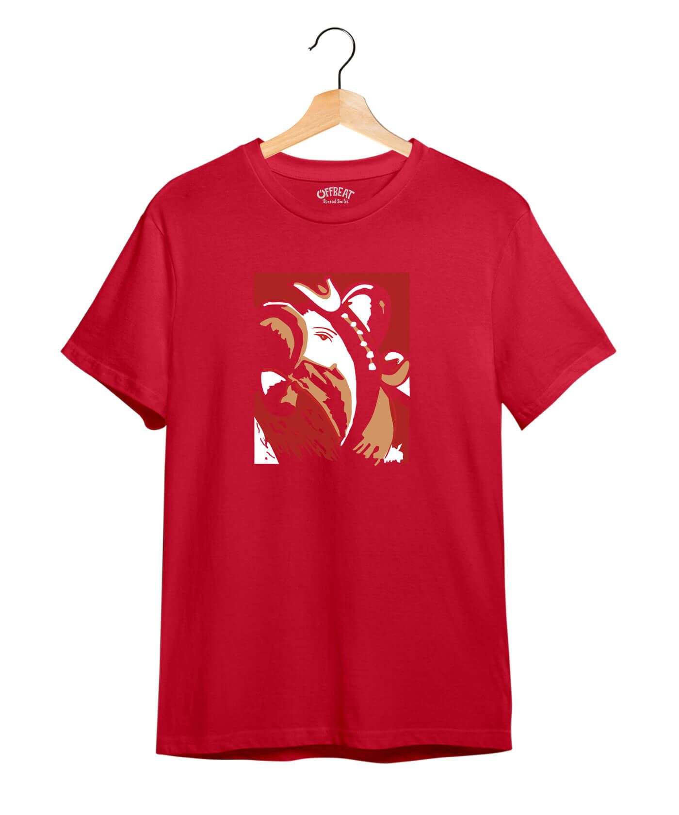 Subtle Ganesha - Premium Round Neck Cotton Tees - Red