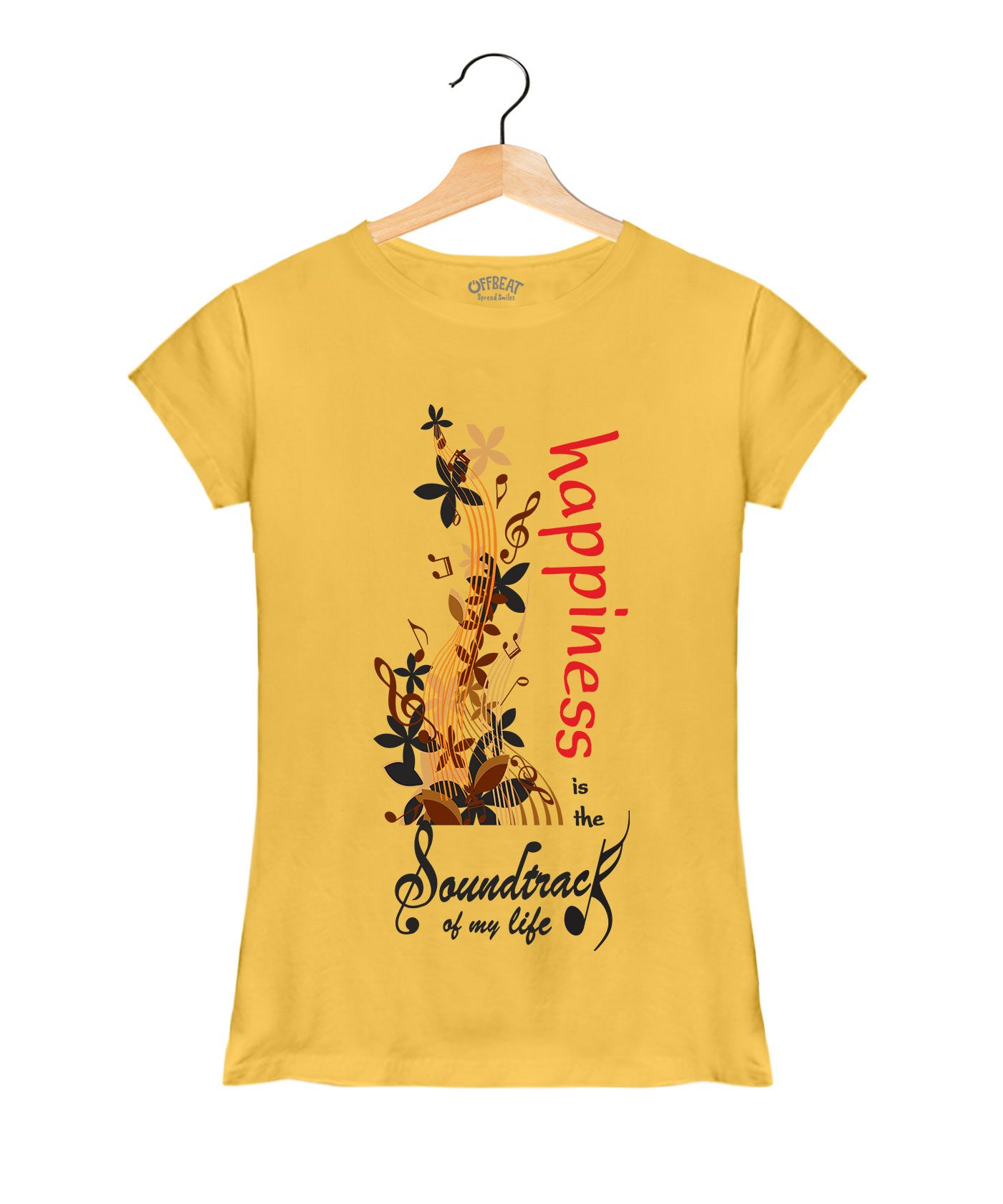 Happiness Is - Premium Round Neck Couple Tees in Cotton for Women - Minion Yellow