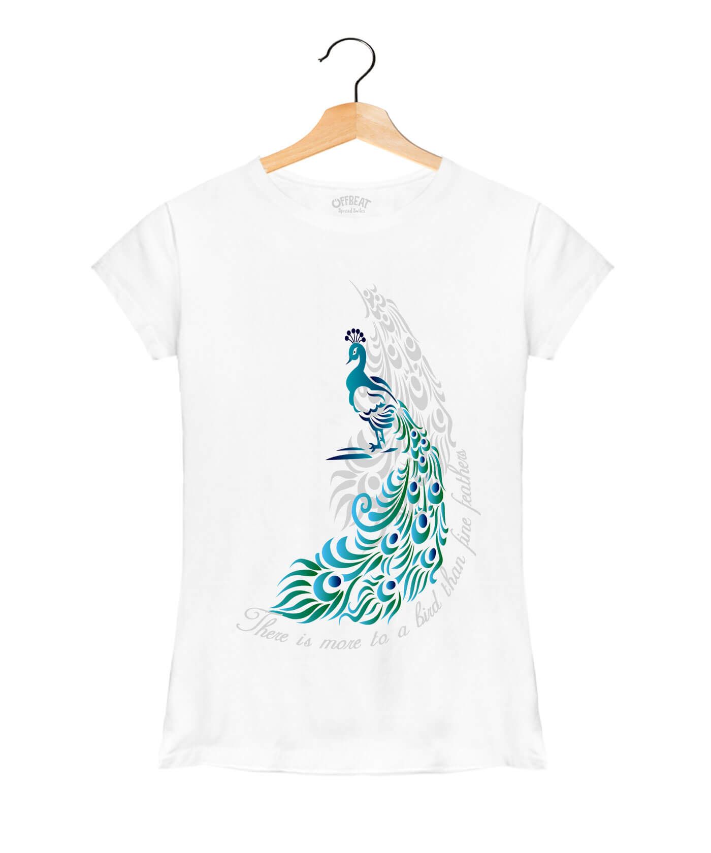 Fine Feathers - Premium Round Neck Cotton Tees for Women - White
