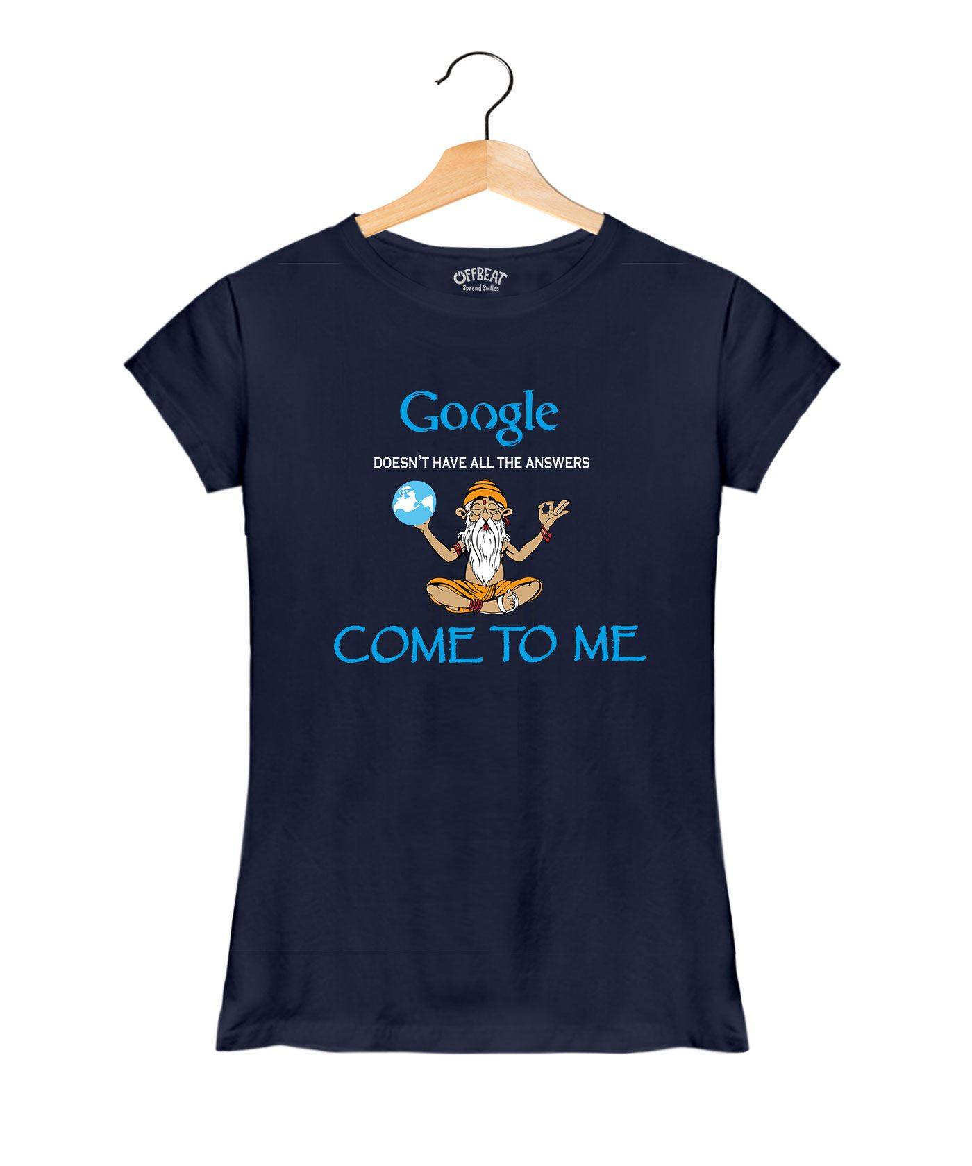 Google Answers - Premium Round Neck Couple Tees in Cotton for Women - Navy Blue