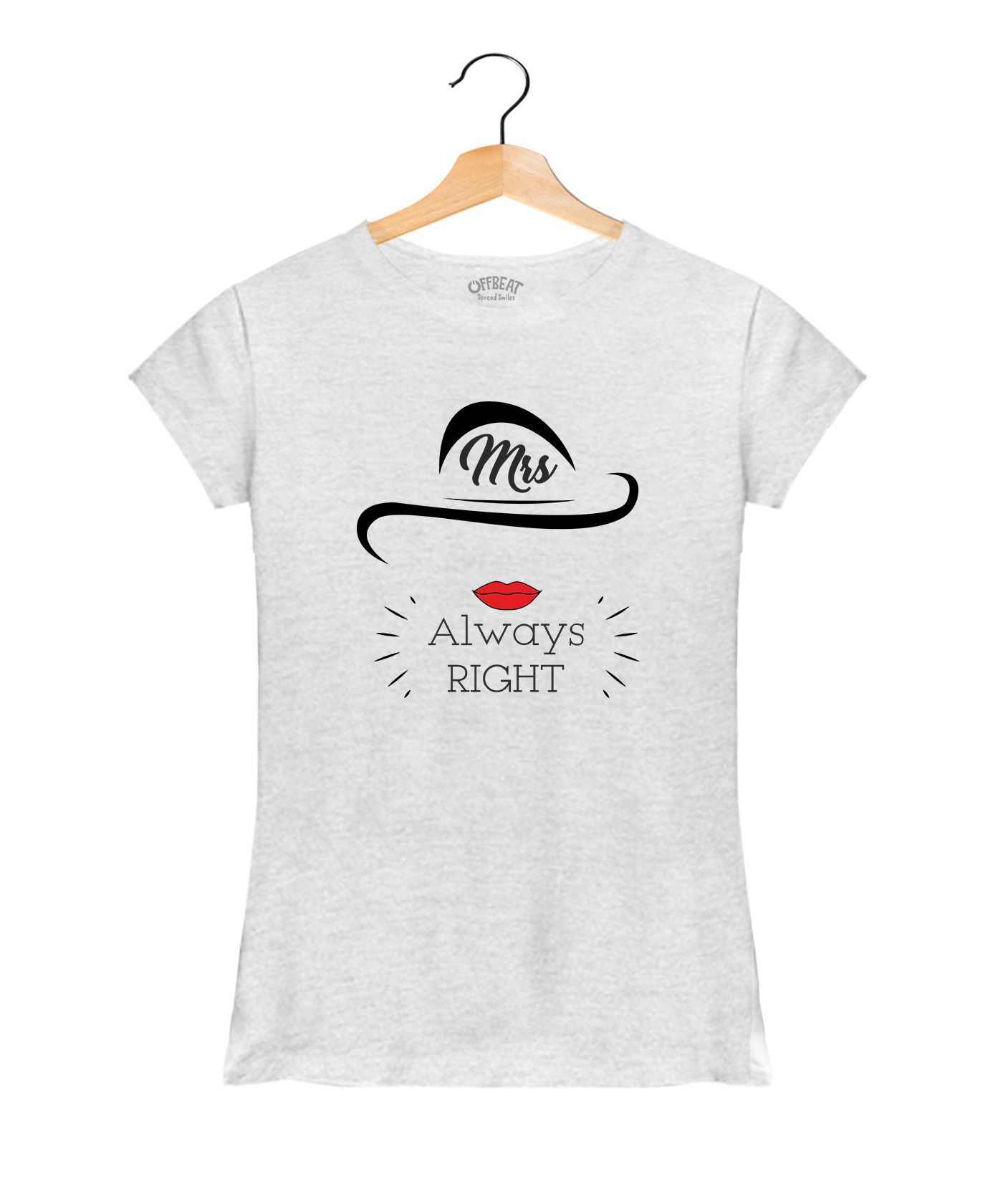 Mrs. Always Right - Premium Round Neck Couple Tees in Cotton for Women - Grey Melange
