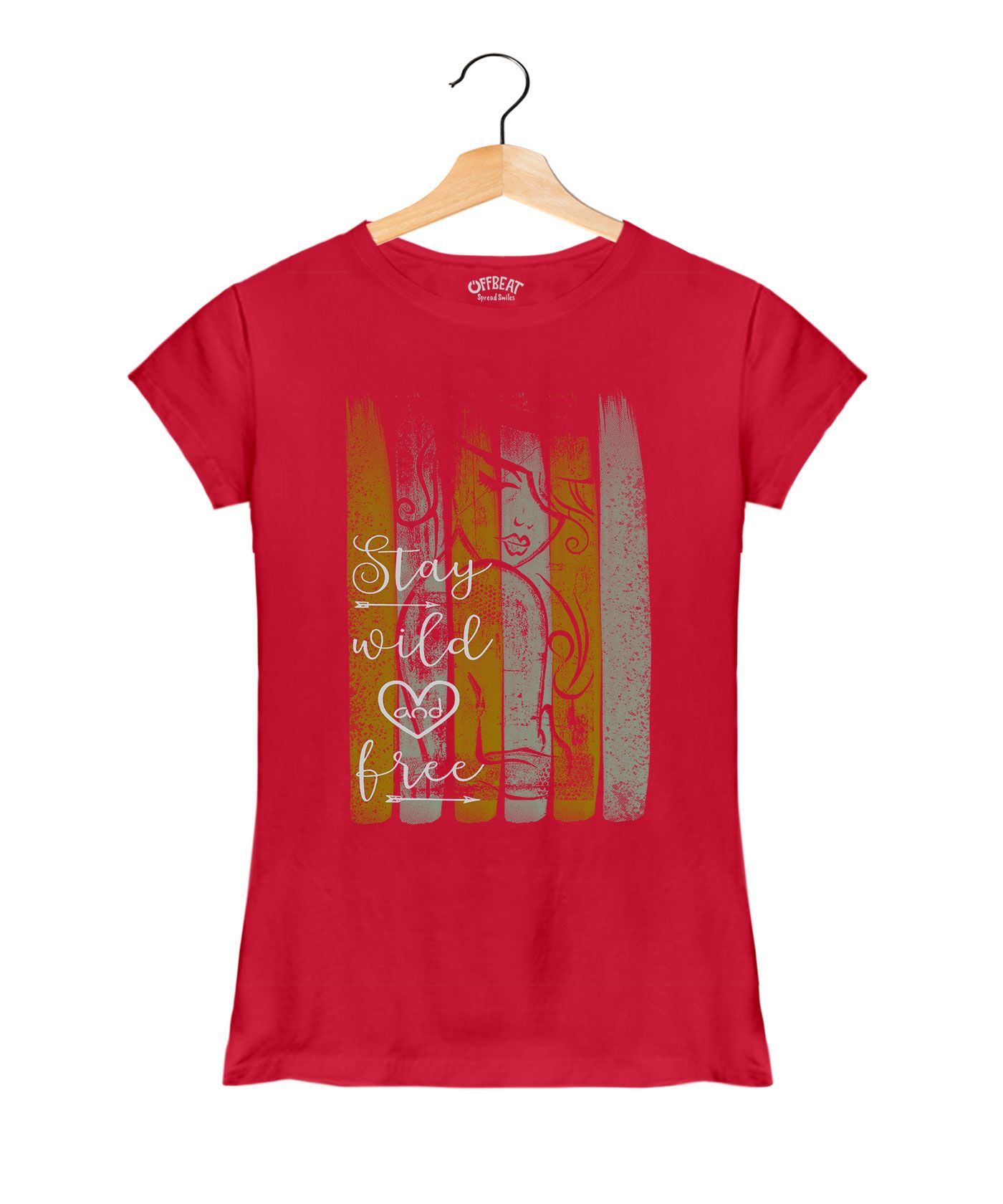 Stay Wild and Free - Premium Round Neck Couple Tees in Cotton for Women - Red