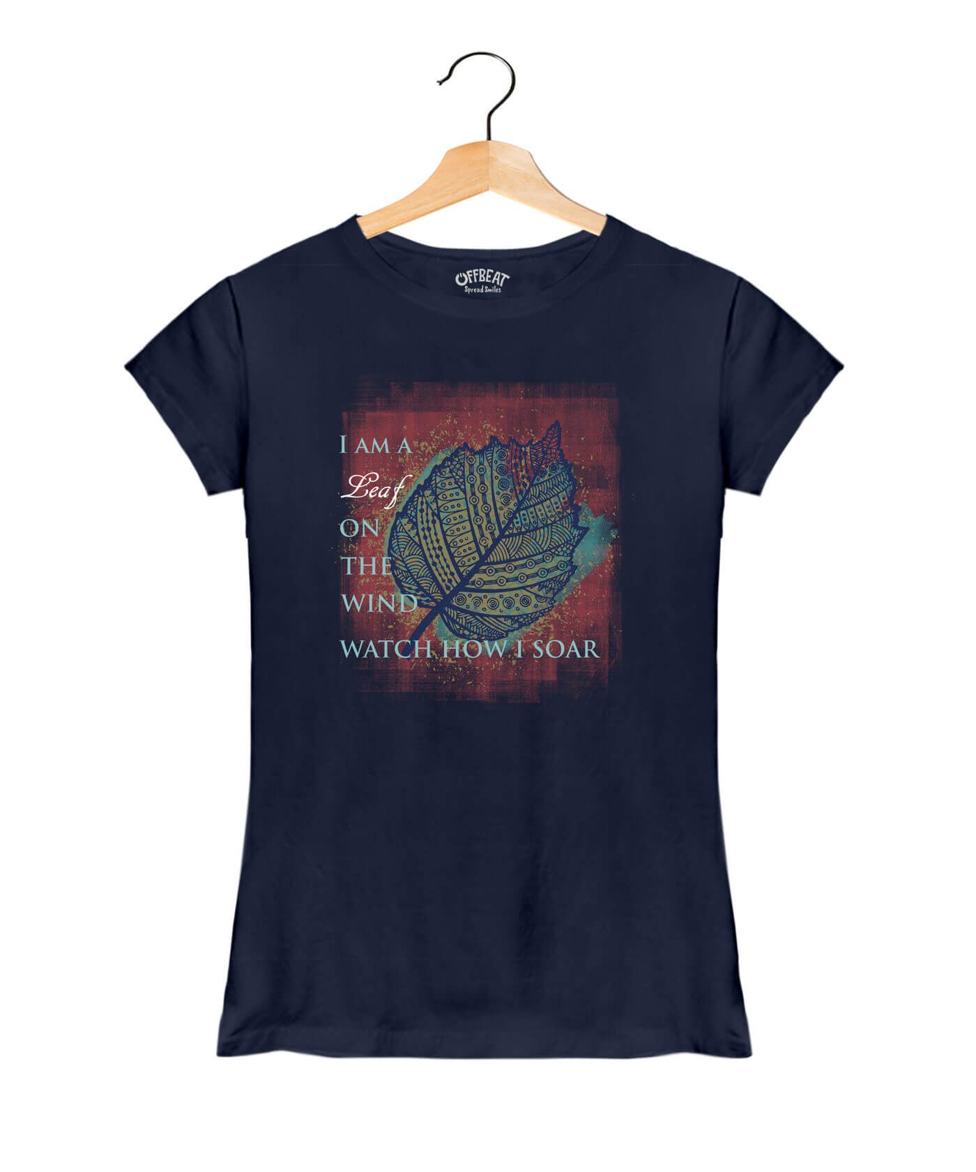 I Am A Leaf - Premium Round Neck Cotton Tees for Women - Navy Blue