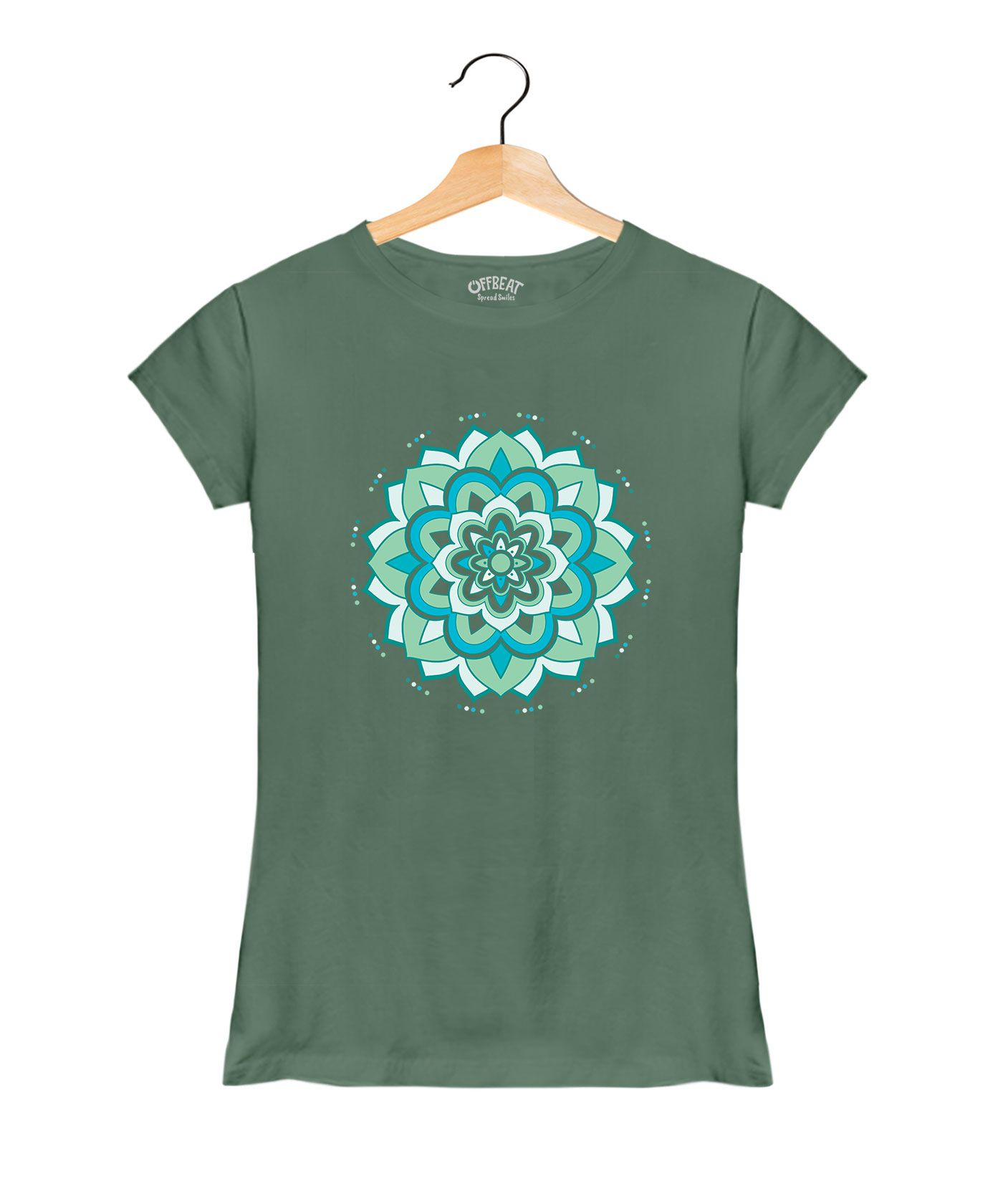 Mandala Yoga - Premium Round Neck Couple Tees in Cotton for Women - Basil Green