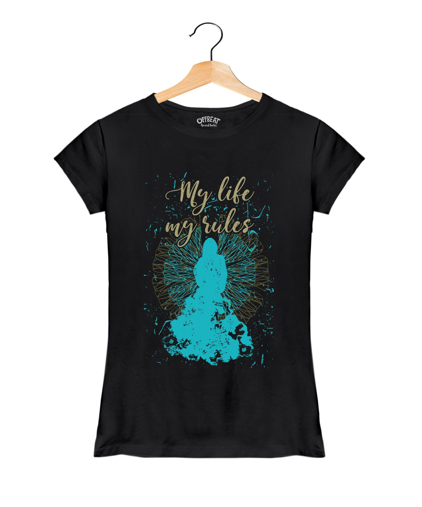 My Life My Rules - Premium Round Neck Couple Tees in Cotton for Women - Black