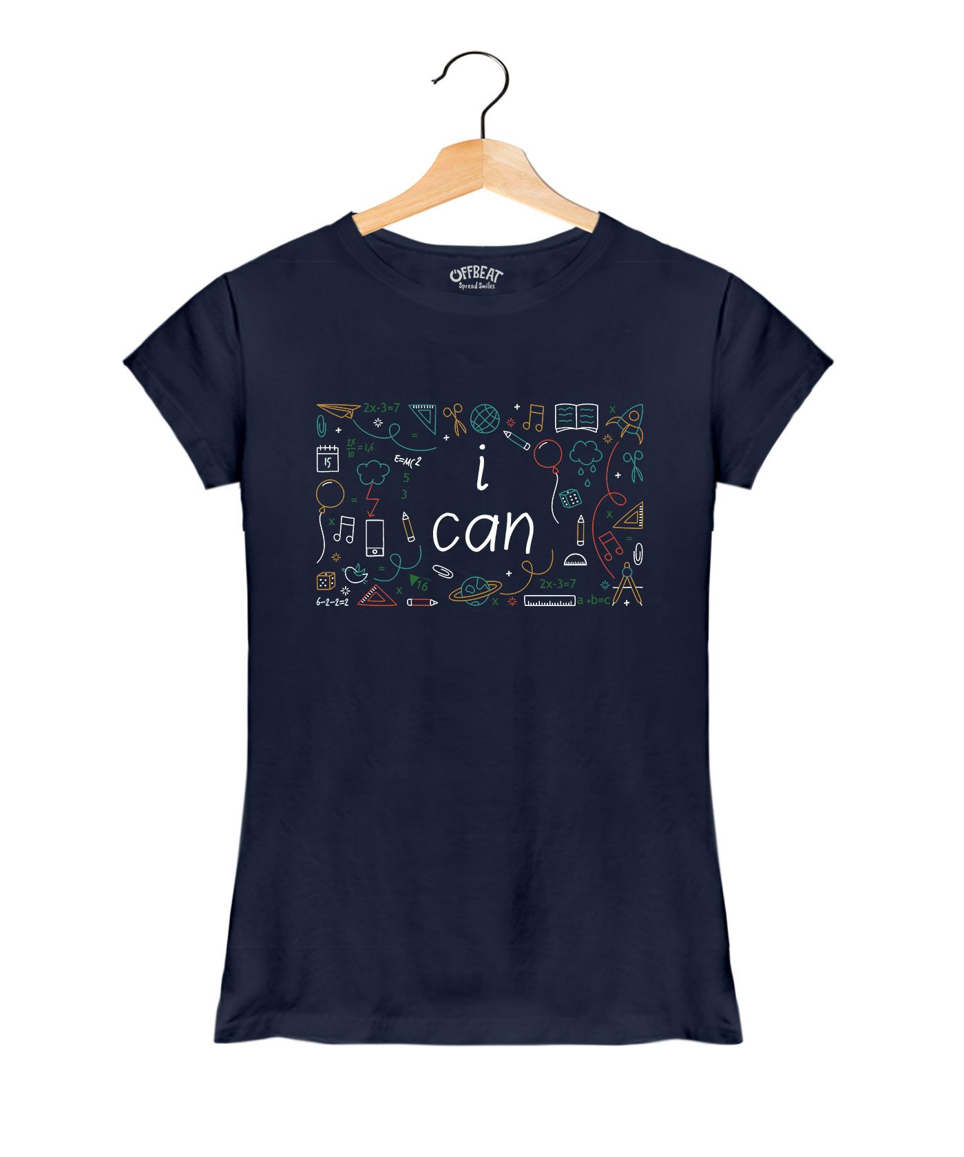 I can - Premium Round Neck Couple Tees in Cotton for Women - Navy Blue