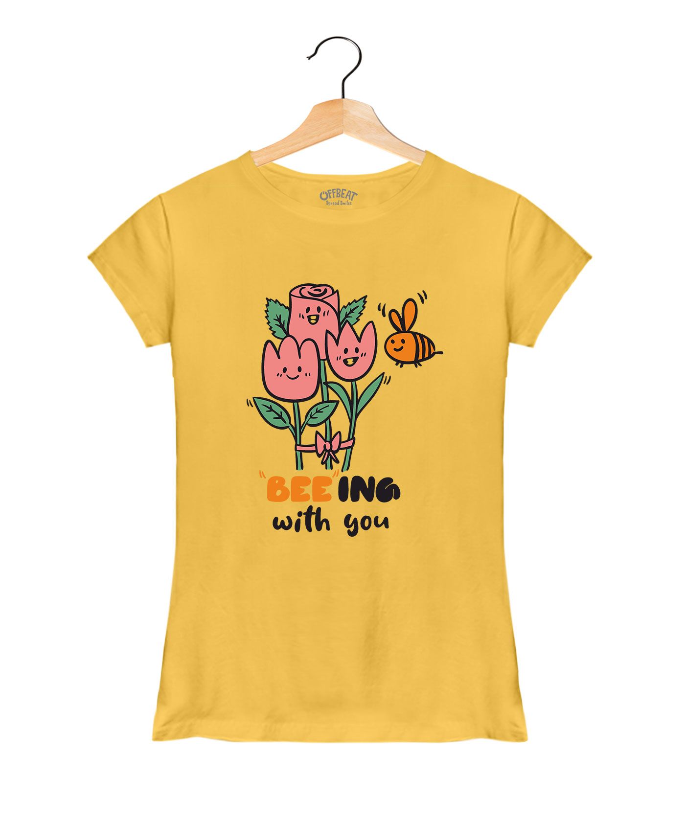 Being With You - Premium Round Neck Couple Tees in Cotton for Women - Minion Yellow