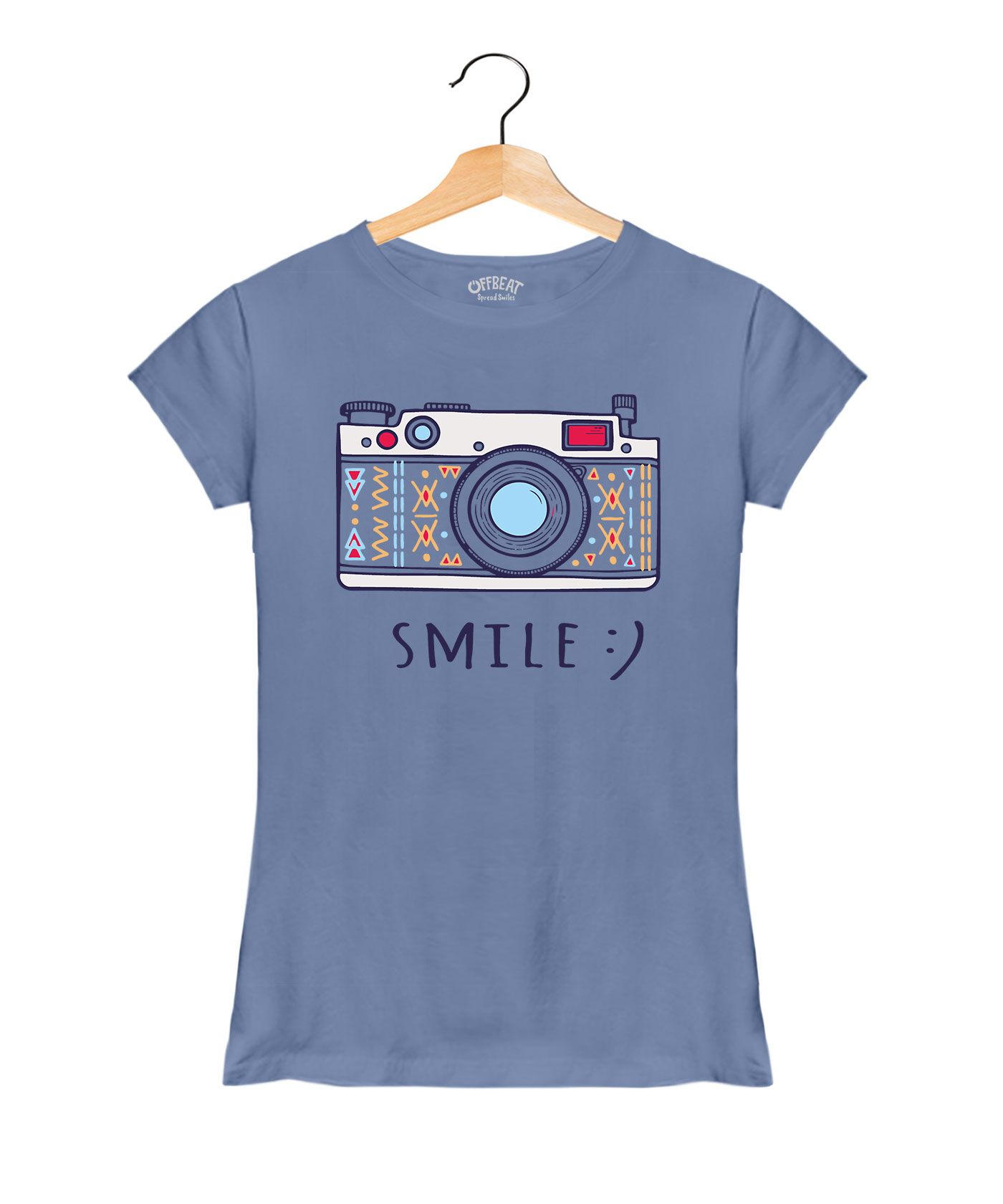 Smile - Premium Round Neck Couple Tees in Cotton for Women - Pigeon Blue