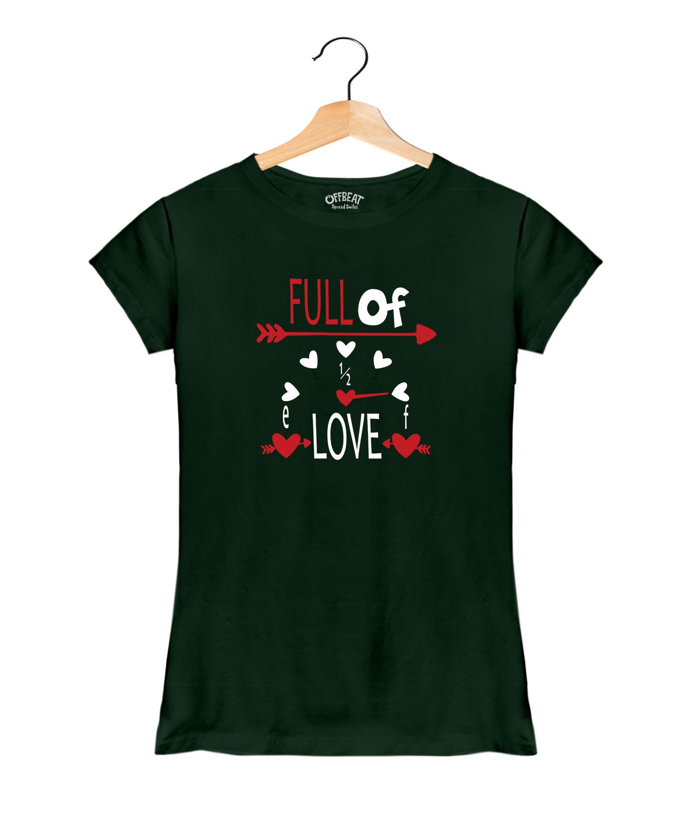 Full Of Love - Premium Round Neck Couple Tees in Cotton for Women - Bottle Green