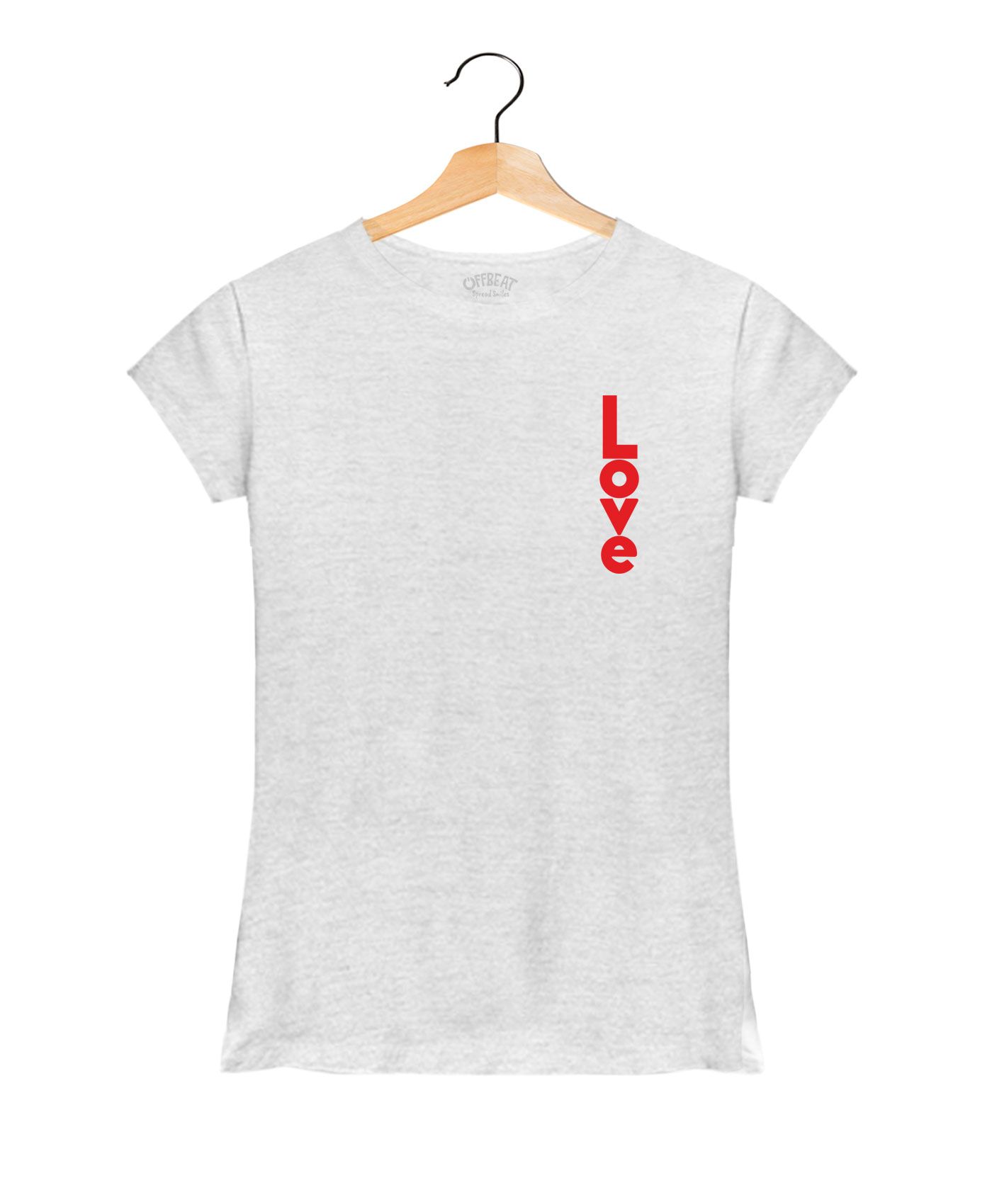 Love - Premium Round Neck Couple Tees in Cotton for Women - White Melange