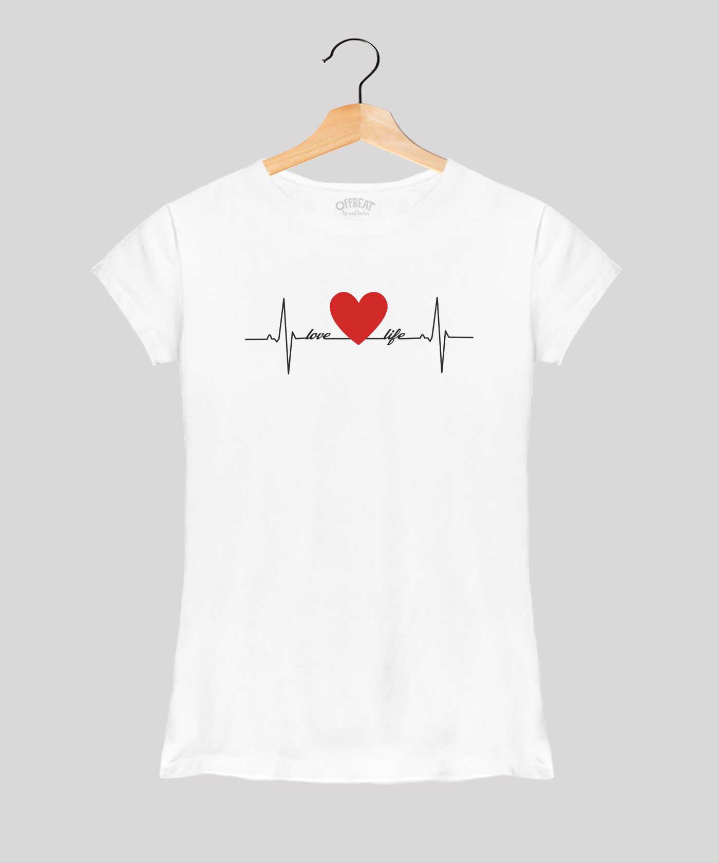 Love Life - Premium Round Neck Couple Tees in Cotton for Women - White 