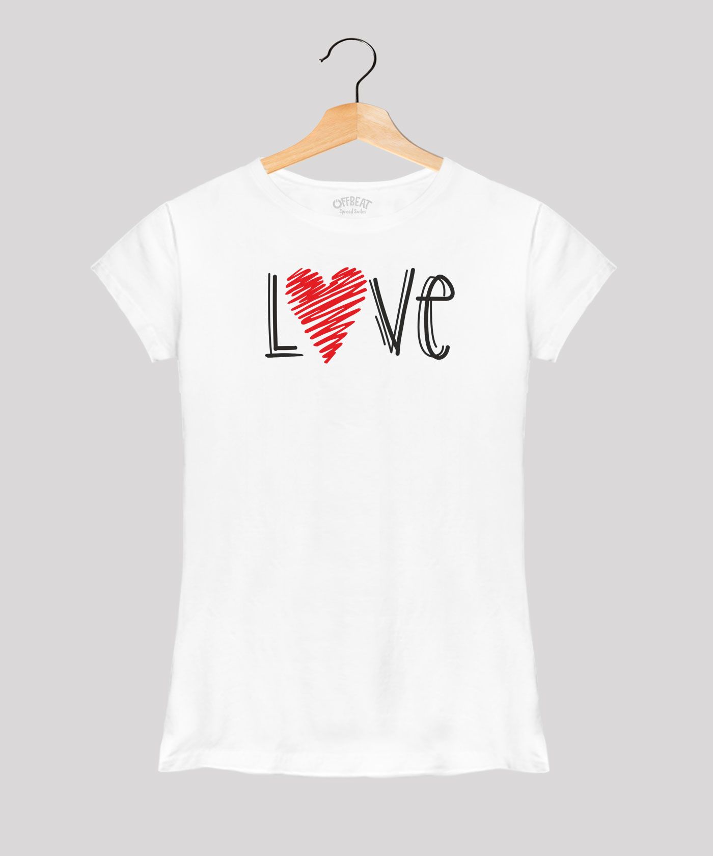 Love Heart - Premium Round Neck Couple Tees in Cotton for Women - White 