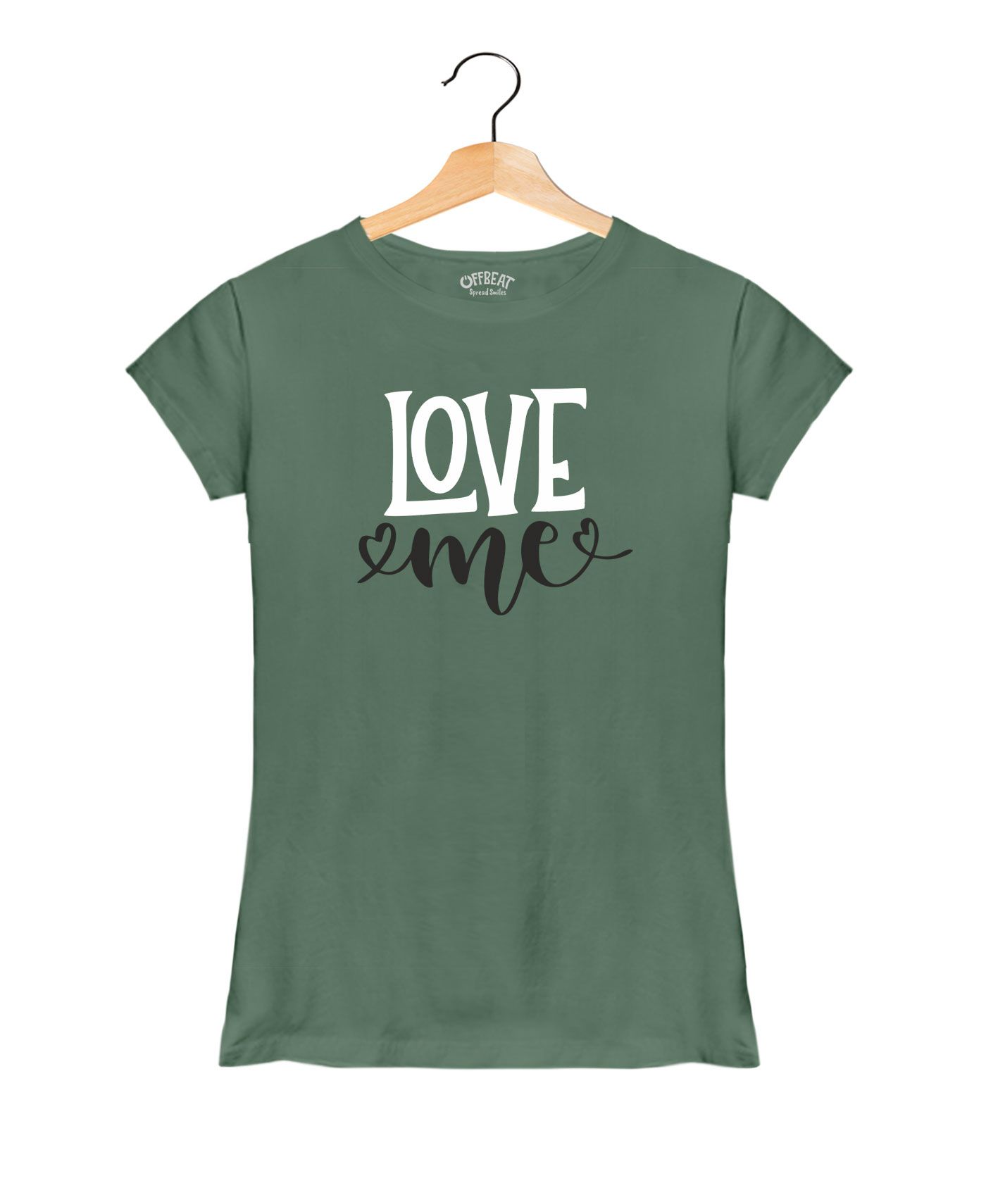 Love Me - Premium Round Neck Couple Tees in Cotton for Women - Basil Green 