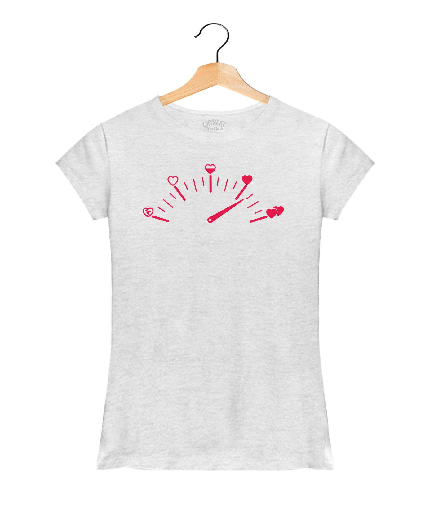 Love Meter - Premium Round Neck Couple Tees in Cotton for Women - White Melange 