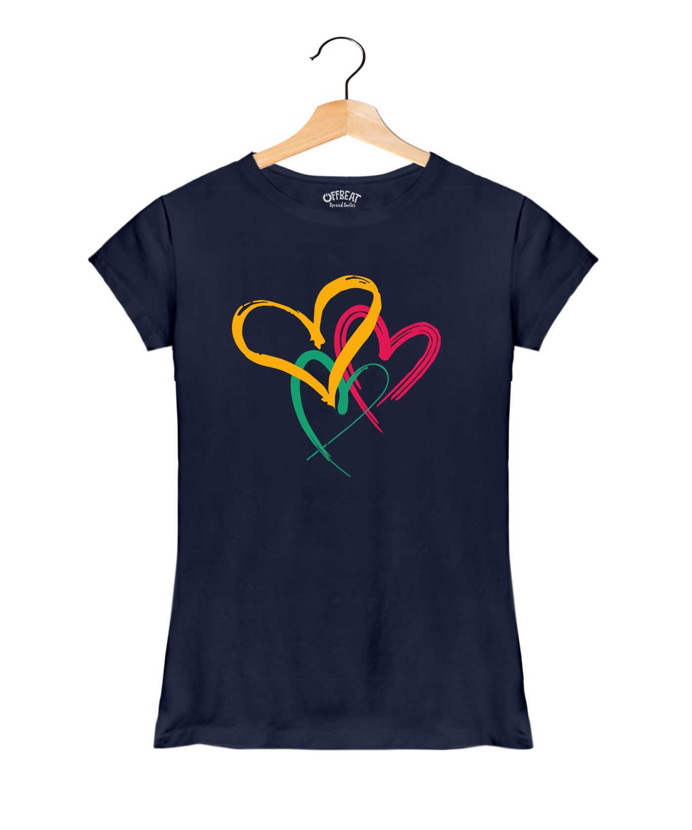Colourful Heart - Premium Round Neck Couple Tees in Cotton for Women - Navy Blue 